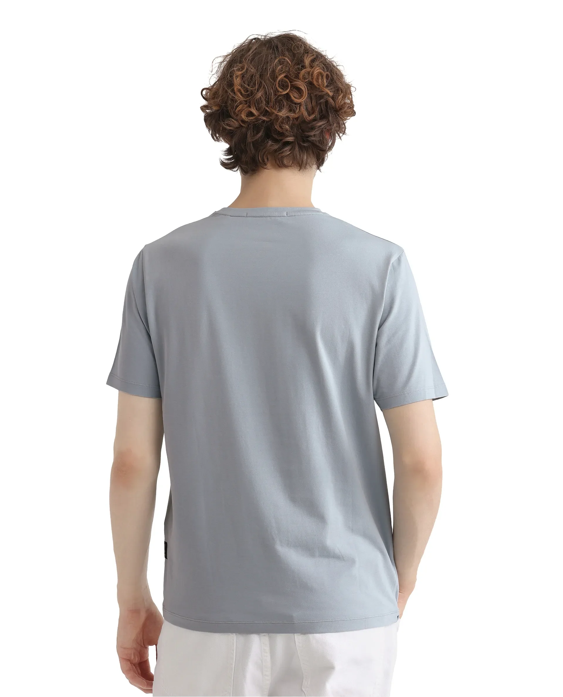Rare Rabbit Men's Colos Light Blue Cotton Blend Graphic Print Regular Fit Half Sleeve Crew Neck T-Shirt - Image 4