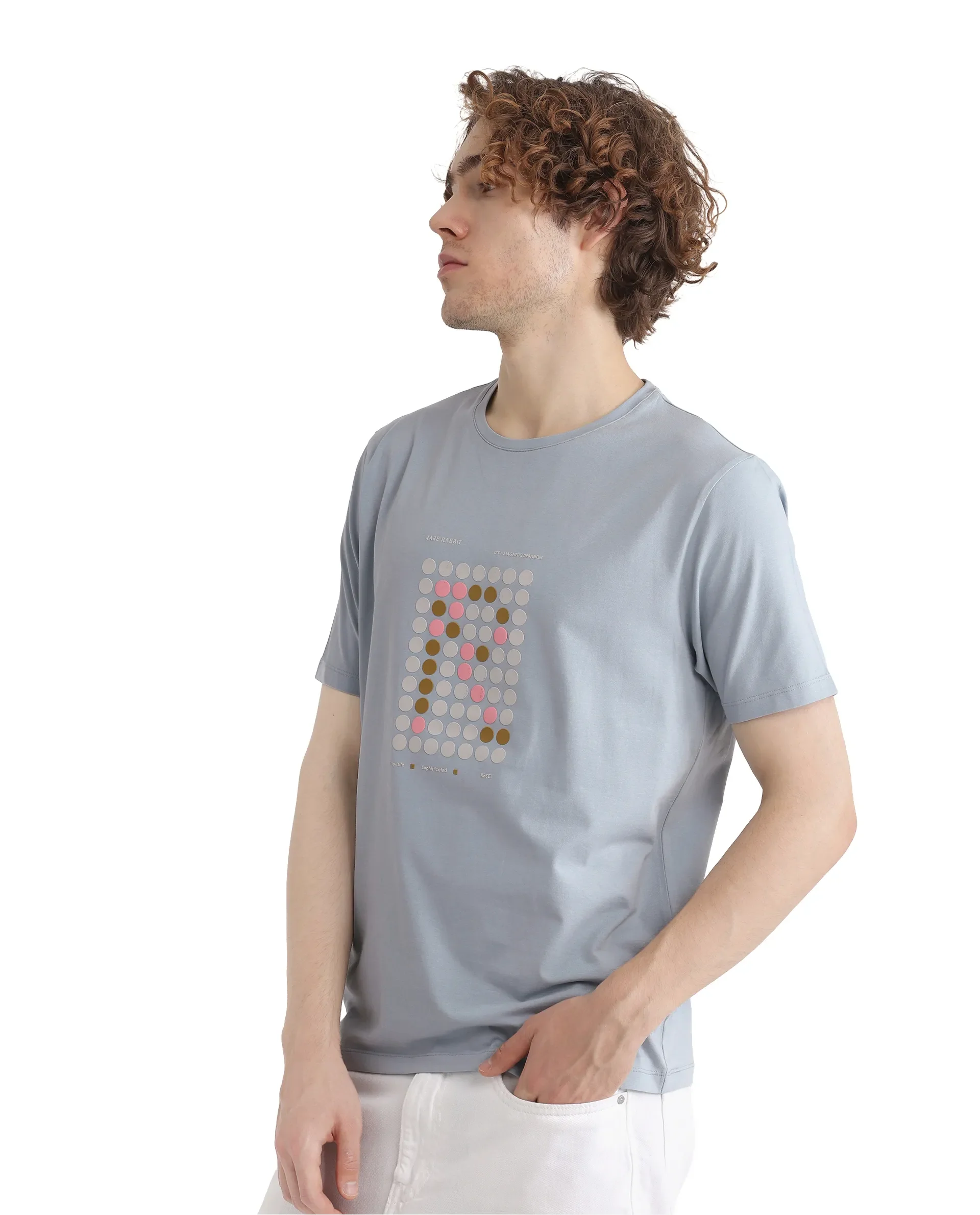 Rare Rabbit Men's Colos Light Blue Cotton Blend Graphic Print Regular Fit Half Sleeve Crew Neck T-Shirt - Image 5