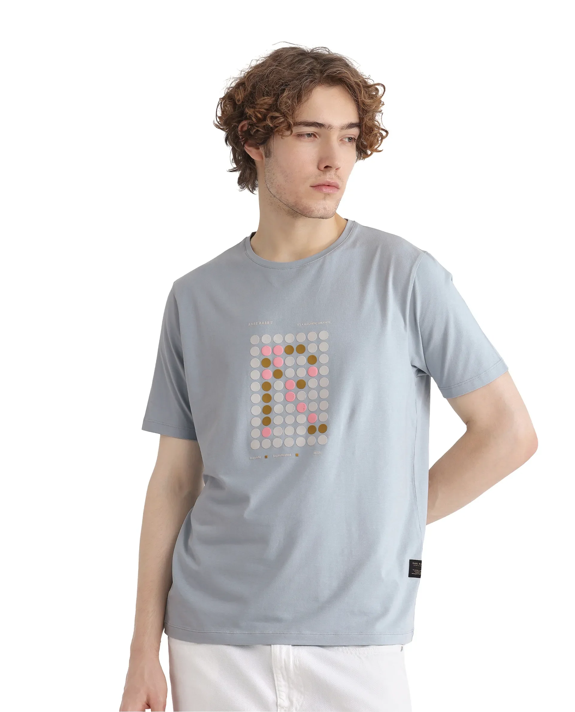 Rare Rabbit Men's Colos Light Blue Cotton Blend Graphic Print Regular Fit Half Sleeve Crew Neck T-Shirt - Image 6