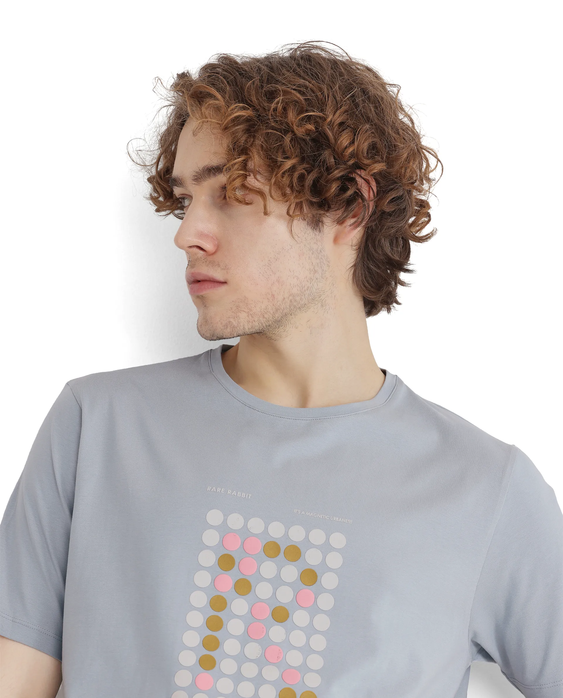 Rare Rabbit Men's Colos Light Blue Cotton Blend Graphic Print Regular Fit Half Sleeve Crew Neck T-Shirt - Image 8