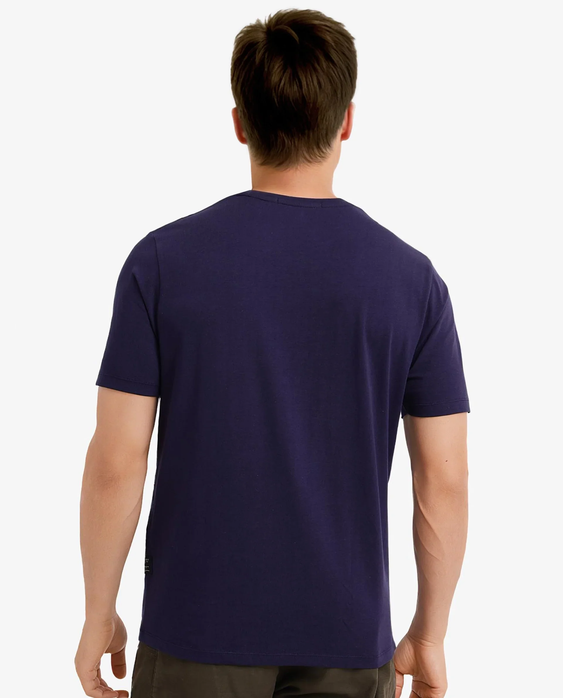 Rare Rabbit Men's Colos Navy Cotton Graphic Print Regular Fit Half Sleeve Crew Neck T-Shirt - Image 4
