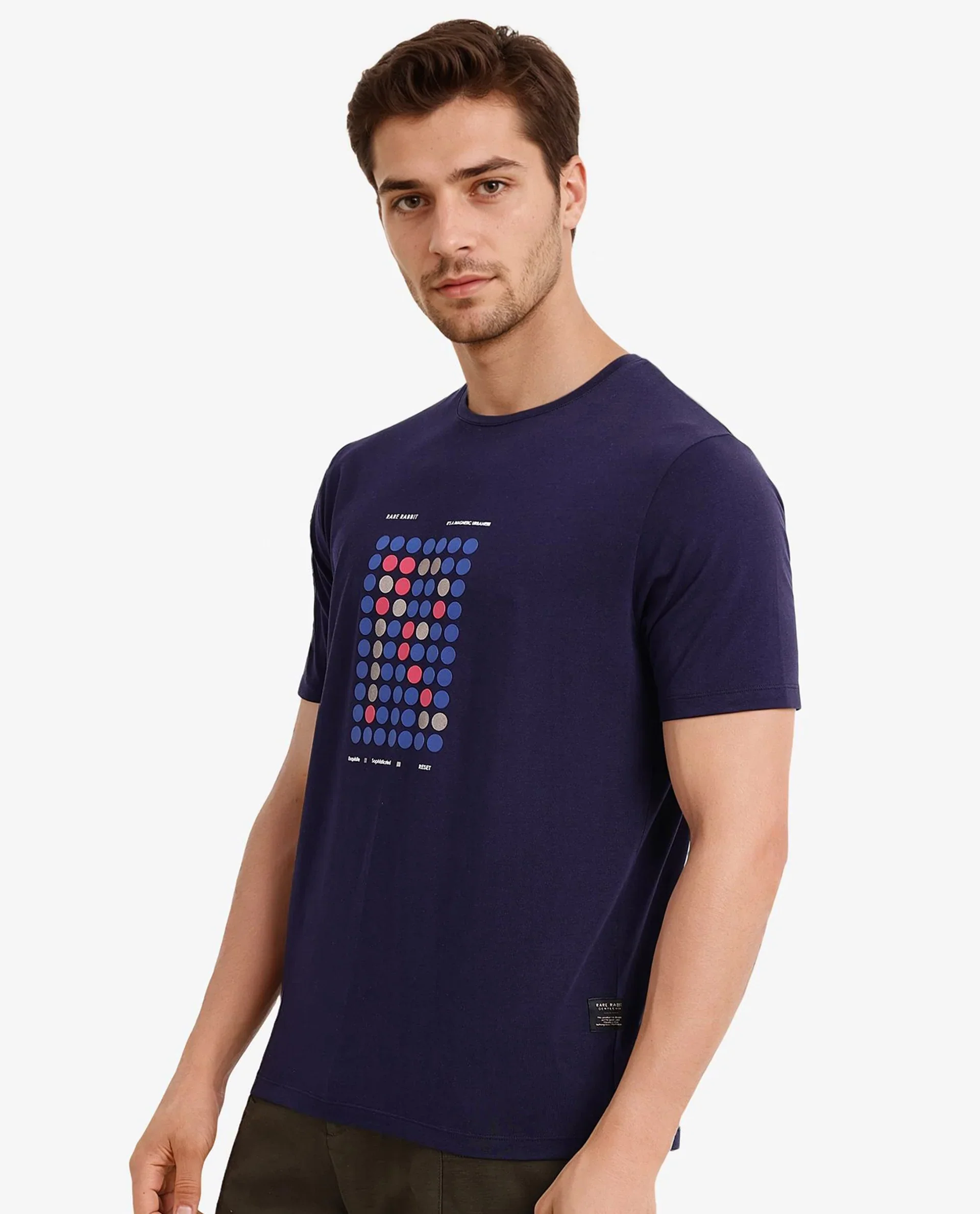 Rare Rabbit Men's Colos Navy Cotton Graphic Print Regular Fit Half Sleeve Crew Neck T-Shirt - Image 6