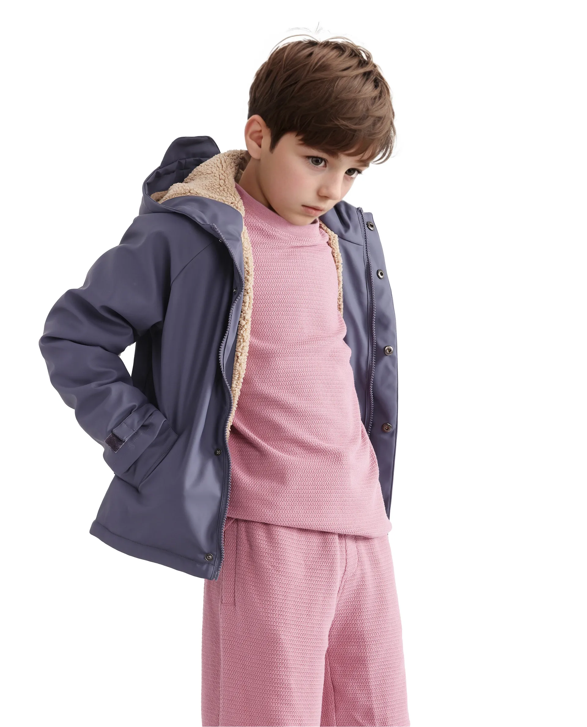 Rare Ones Kids Cols Pink Cotton Half Sleeves Crew Neck Oversized Fit Textured Solid T-Shirt - Image 2