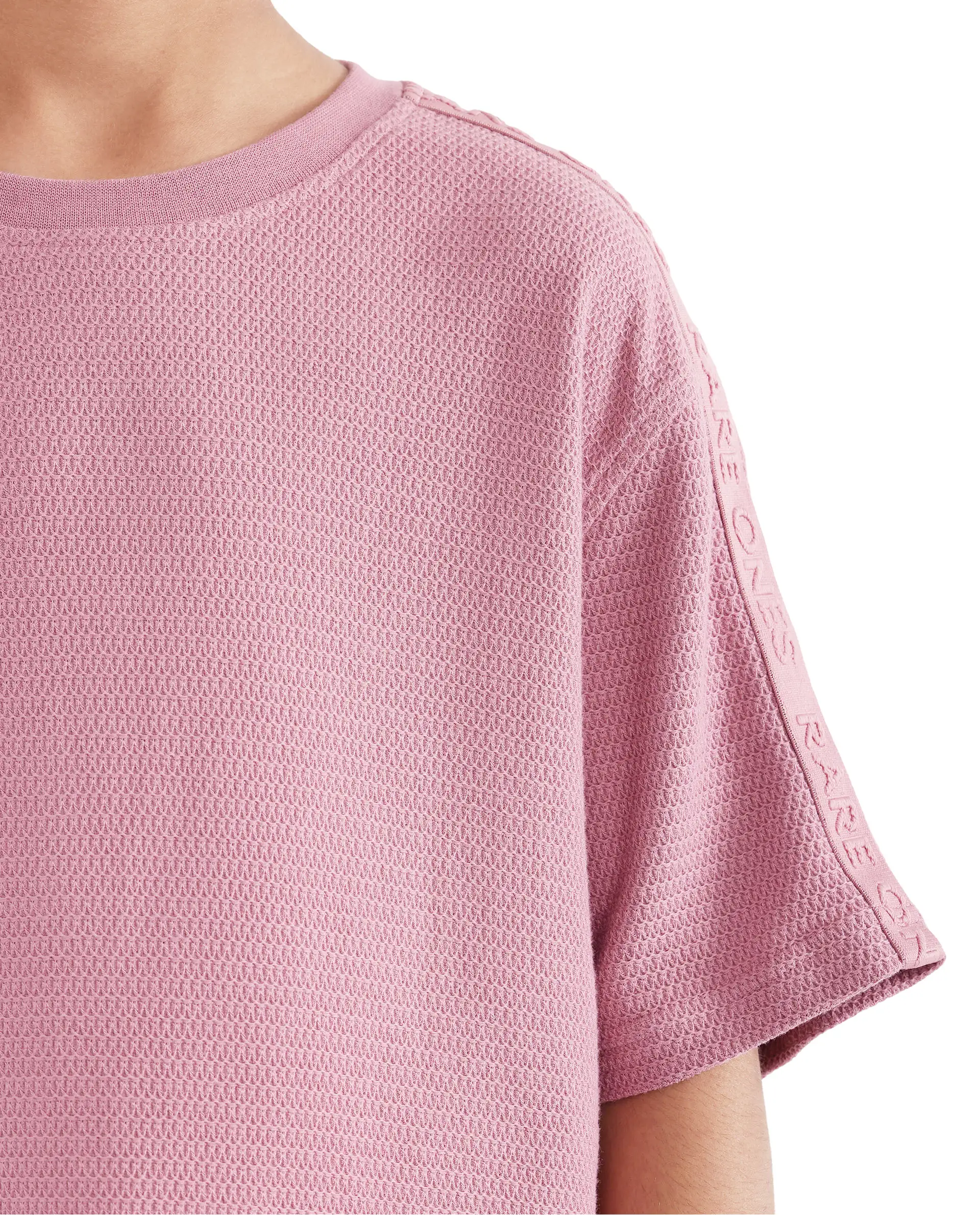 Rare Ones Kids Cols Pink Cotton Half Sleeves Crew Neck Oversized Fit Textured Solid T-Shirt - Image 7