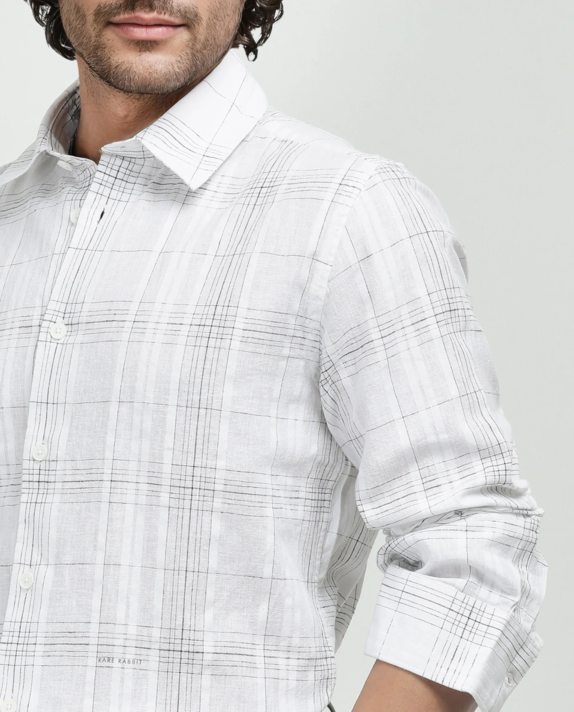 Rare Rabbit Men's Cols White Cotton Checked Print Relaxed Fit Full Sleeve Collared Shirt - Image 3