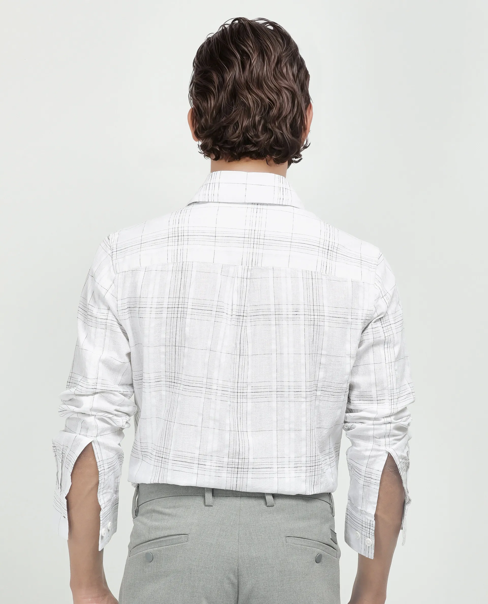 Rare Rabbit Men's Cols White Cotton Checked Print Relaxed Fit Full Sleeve Collared Shirt - Image 4