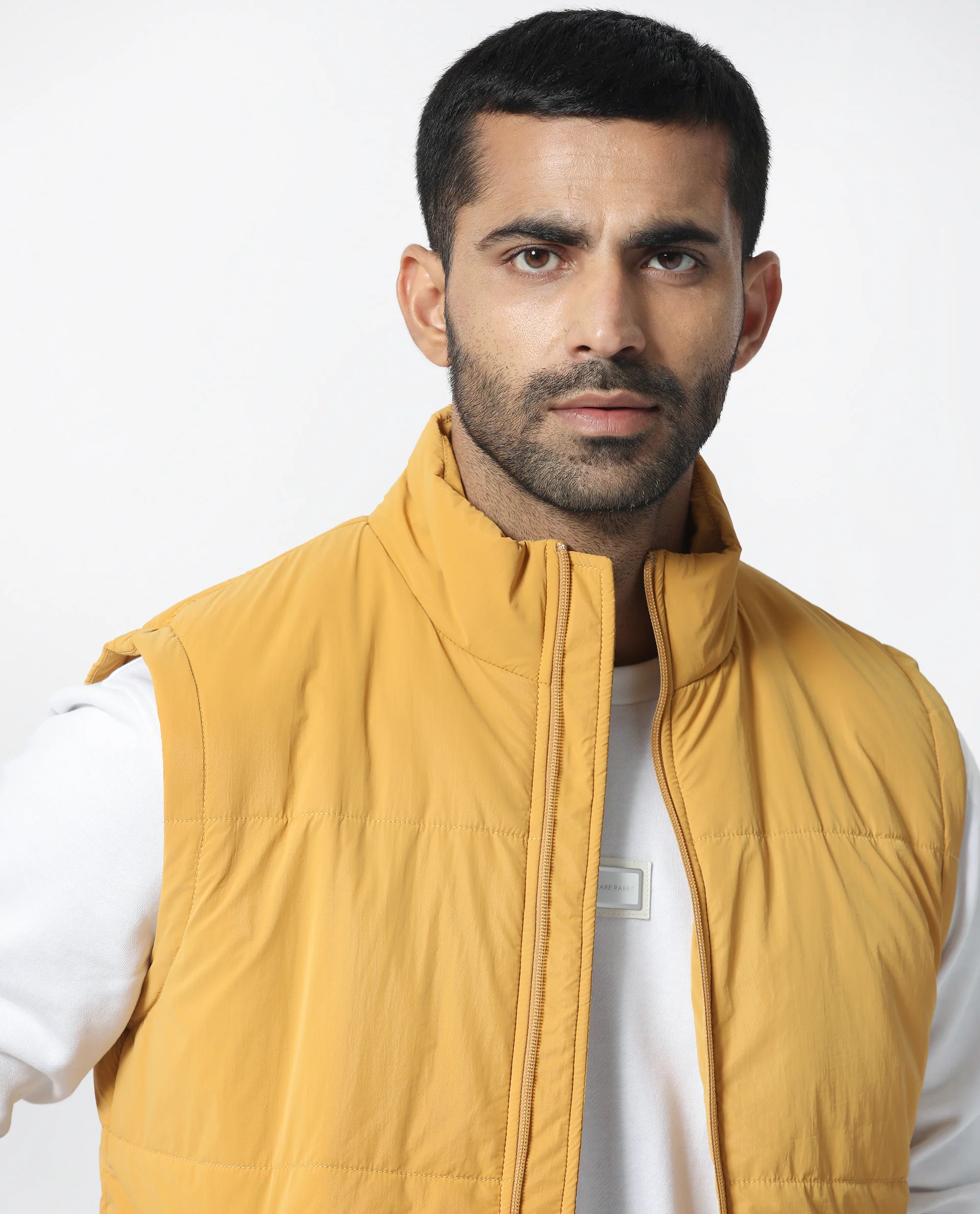 Rare Rabbit Men's Colson Yellow Polyester Plain Regular Fit Sleeveless High Neck Jacket - Image 5
