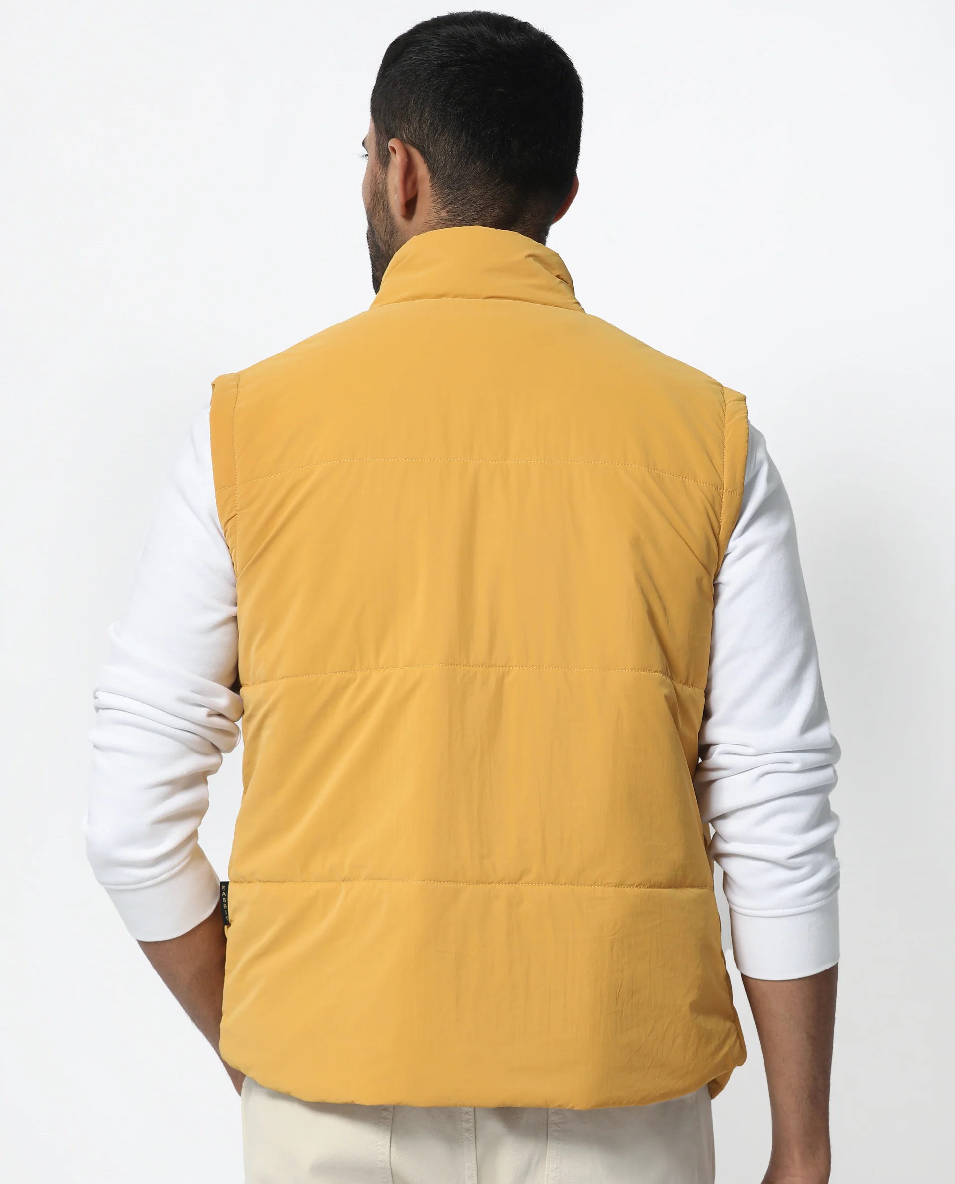 Rare Rabbit Men's Colson Yellow Polyester Plain Regular Fit Sleeveless High Neck Jacket - Image 9