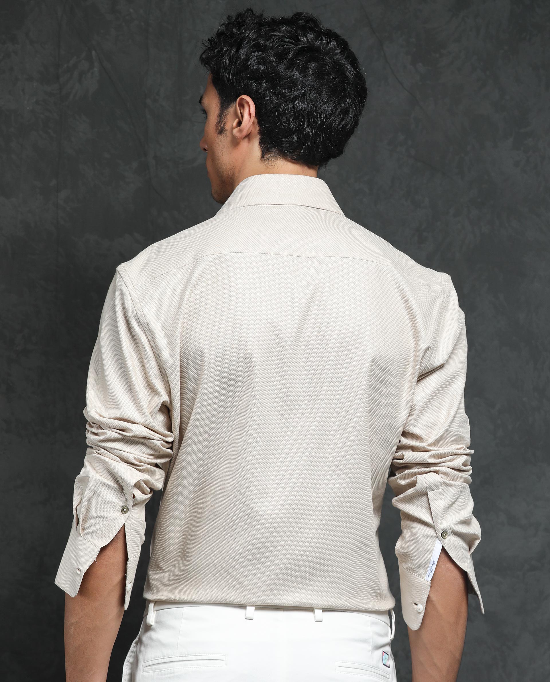 Rare Rabbit Men's Comb-1 Light Beige Cotton Plain Regular Fit Full Sleeve Collared Shirt - Image 10