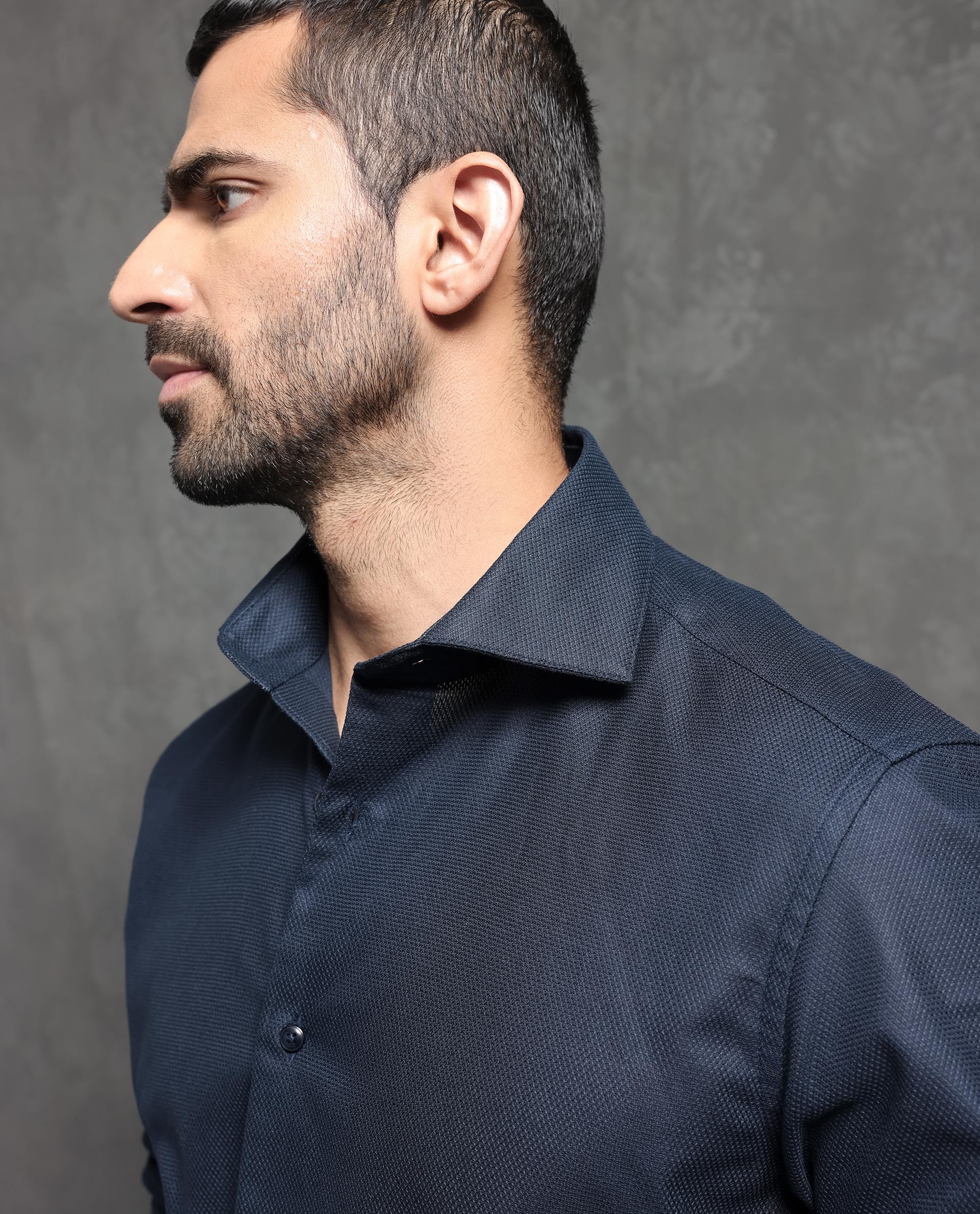 Rare Rabbit Men's Comb-1 Navy Cotton Plain Regular Fit Full Sleeve Spread Collar Shirt - Image 5