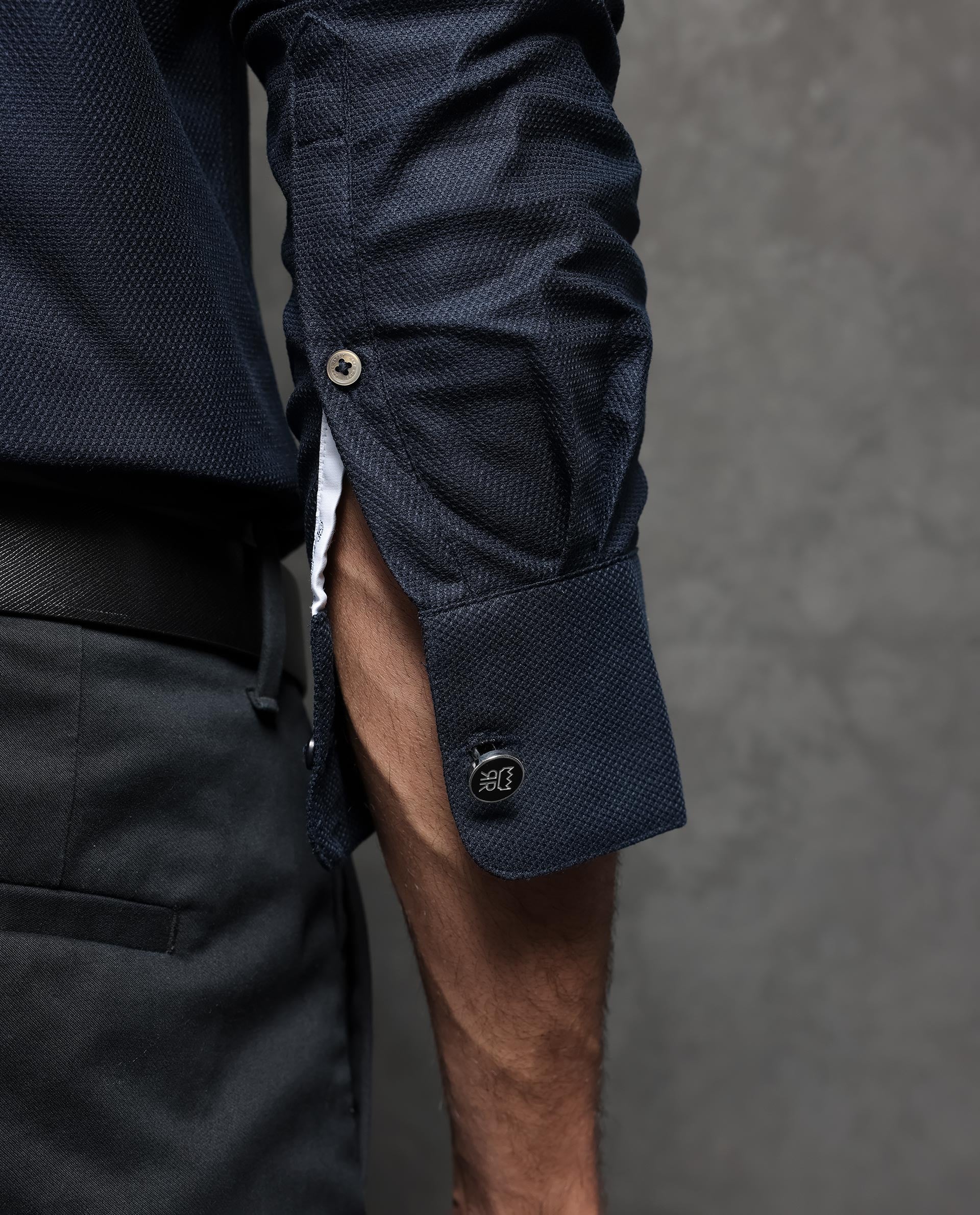 Rare Rabbit Men's Comb-1 Navy Cotton Plain Regular Fit Full Sleeve Spread Collar Shirt - Image 7