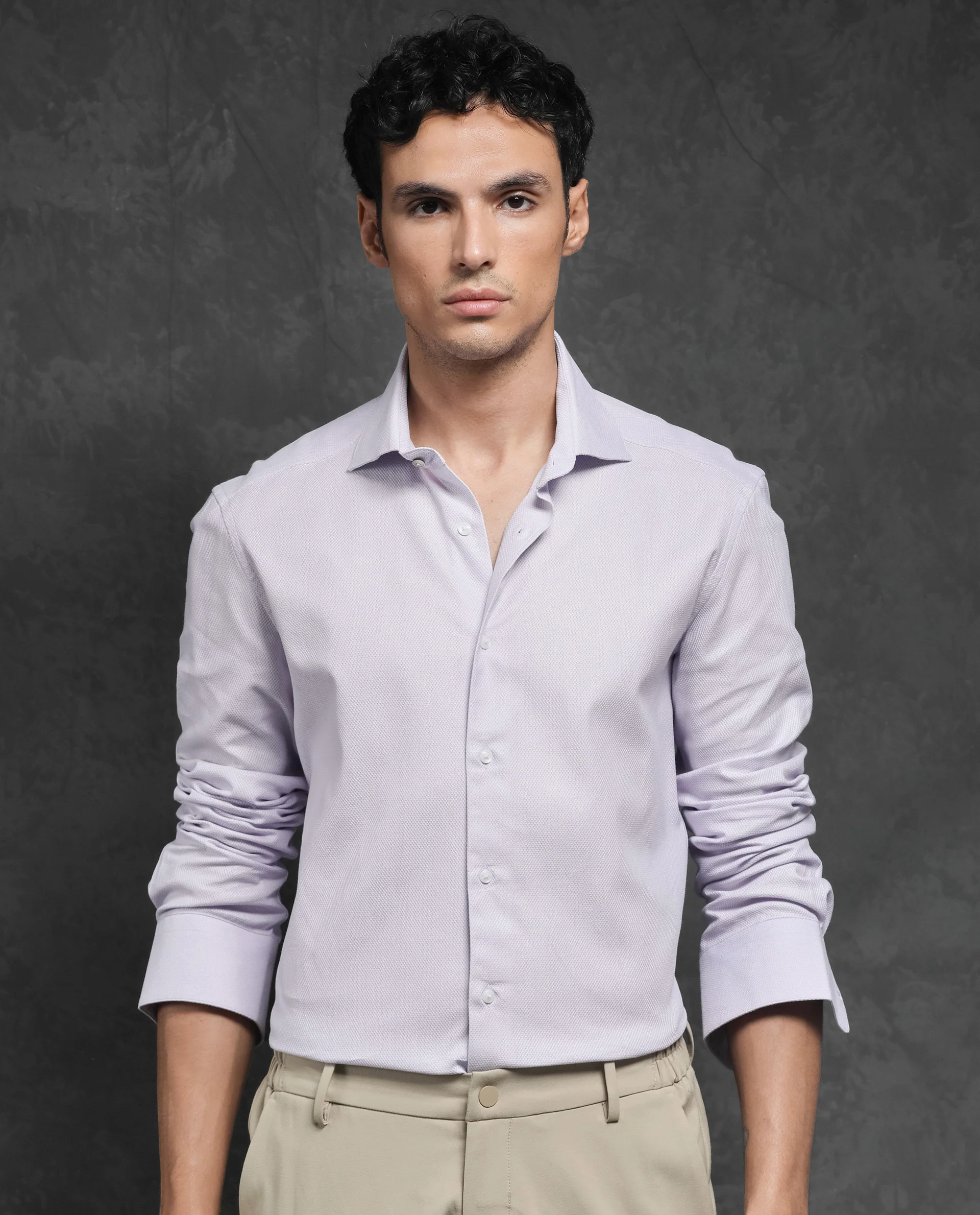 Rare Rabbit Men's Comb-1 Pastel Purple Cotton Plain Regular Fit Full Sleeve Collared Shirt - Image 5