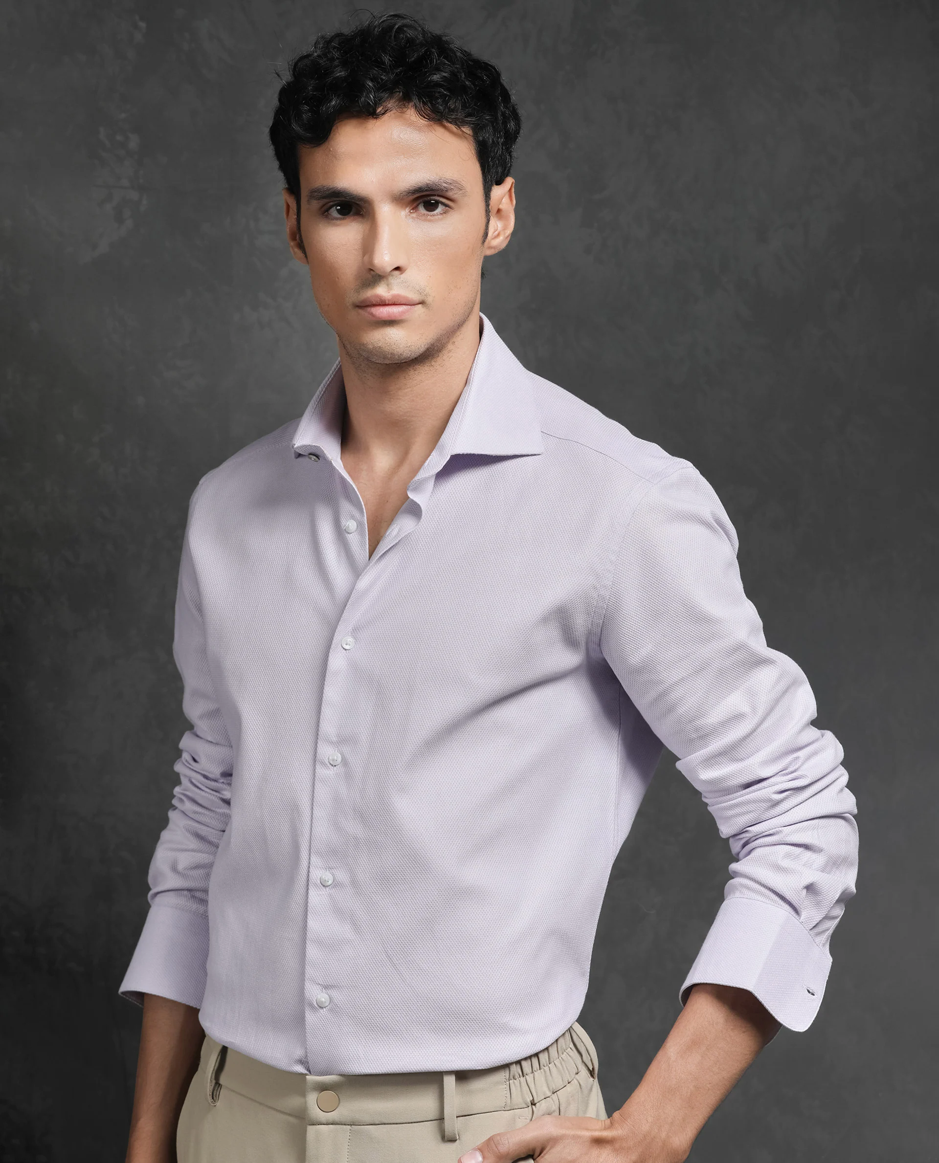 Rare Rabbit Men's Comb-1 Pastel Purple Cotton Plain Regular Fit Full Sleeve Collared Shirt - Image 6