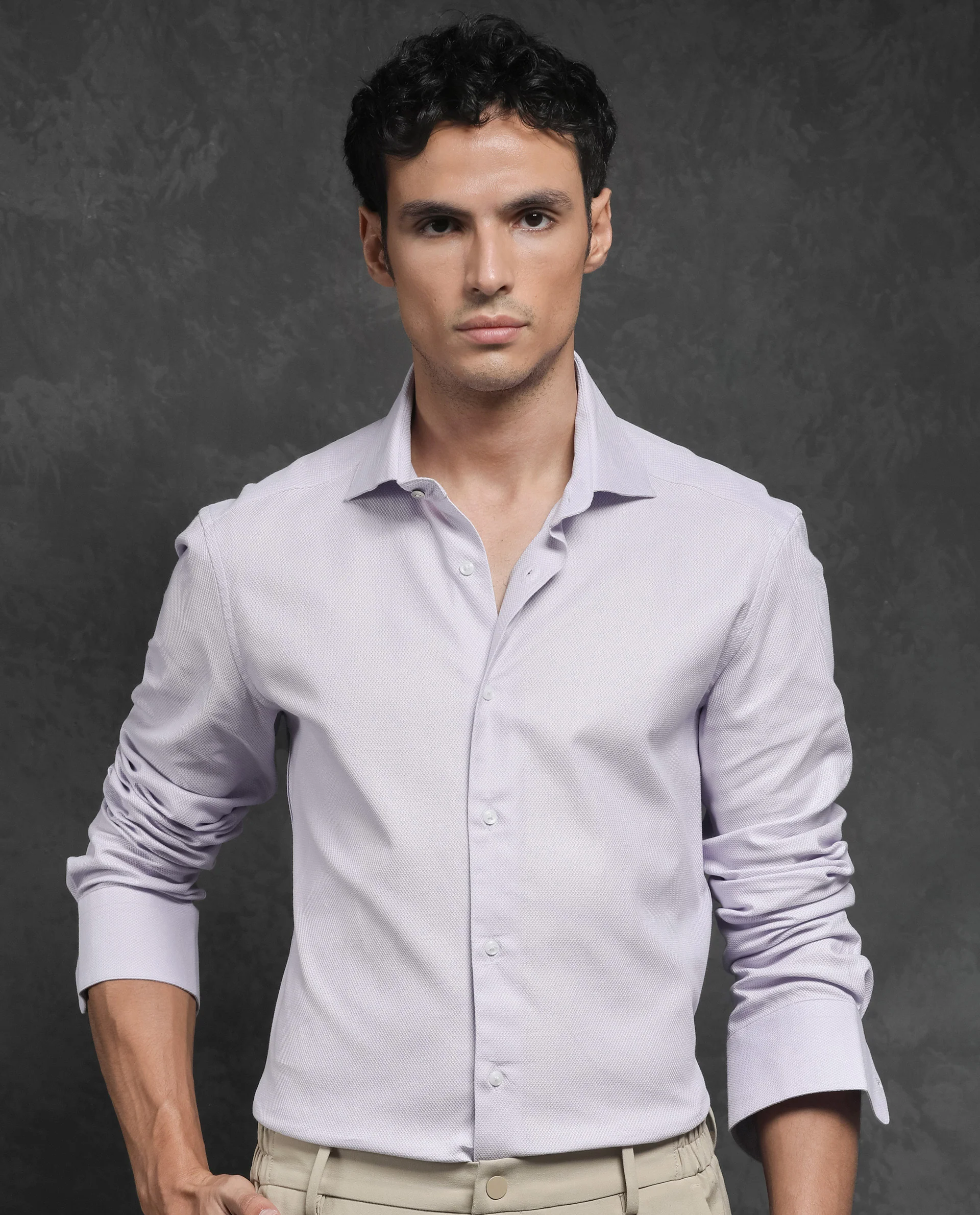 Rare Rabbit Men's Comb-1 Pastel Purple Cotton Plain Regular Fit Full Sleeve Collared Shirt - Image 7