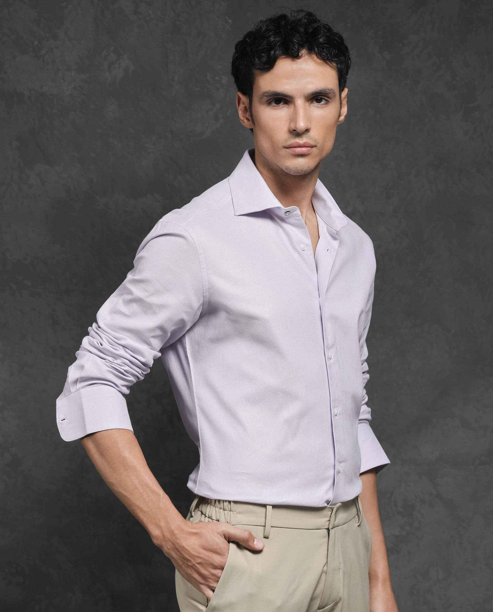 Rare Rabbit Men's Comb-1 Pastel Purple Cotton Plain Regular Fit Full Sleeve Collared Shirt - Image 8