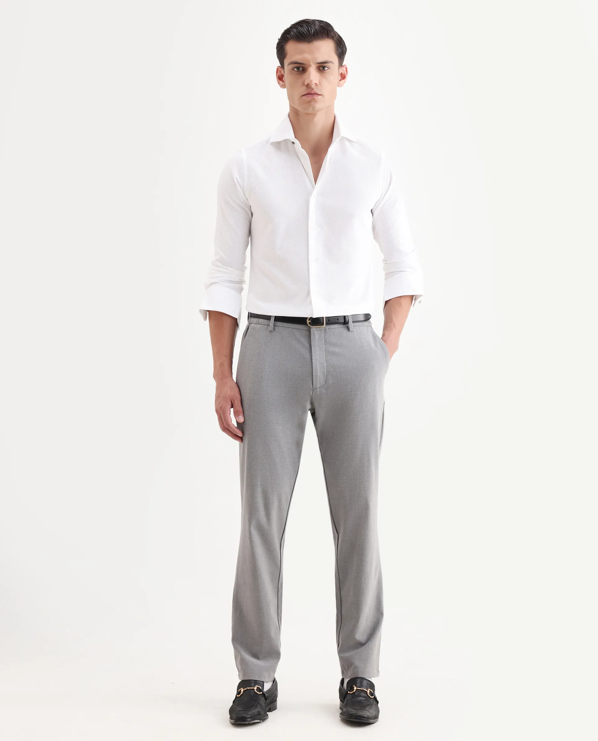 Rare Rabbit Men's Comb White Cotton Plain Regular Fit Full Sleeve Spread Collar Shirt - Image 2