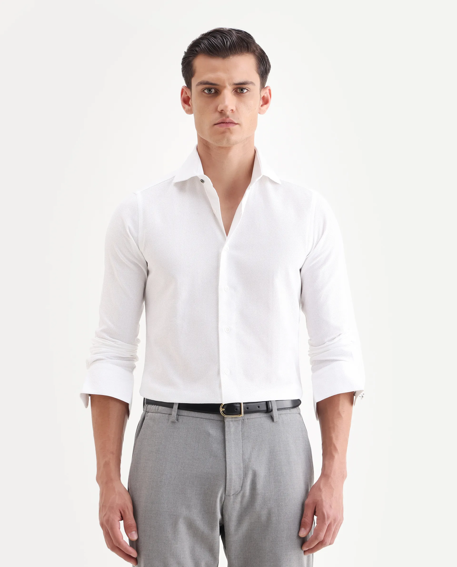 Rare Rabbit Men's Comb White Cotton Plain Regular Fit Full Sleeve Spread Collar Shirt - Image 4