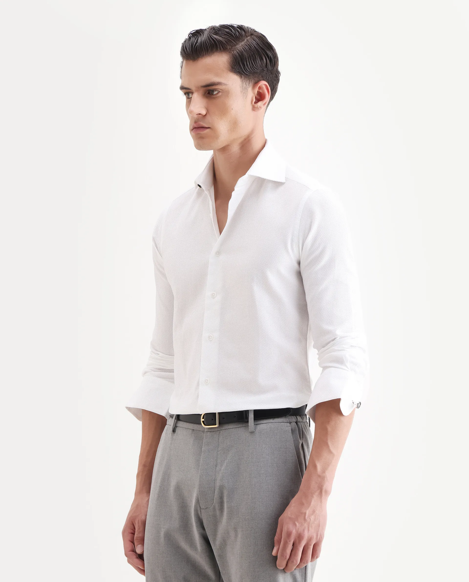 Rare Rabbit Men's Comb White Cotton Plain Regular Fit Full Sleeve Spread Collar Shirt - Image 5