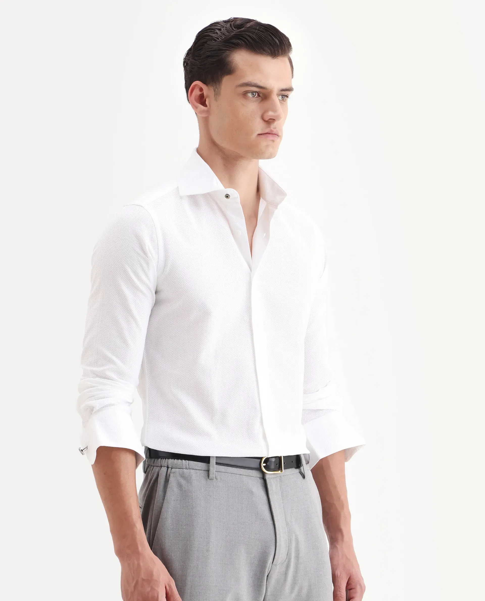 Rare Rabbit Men's Comb White Cotton Plain Regular Fit Full Sleeve Spread Collar Shirt - Image 6