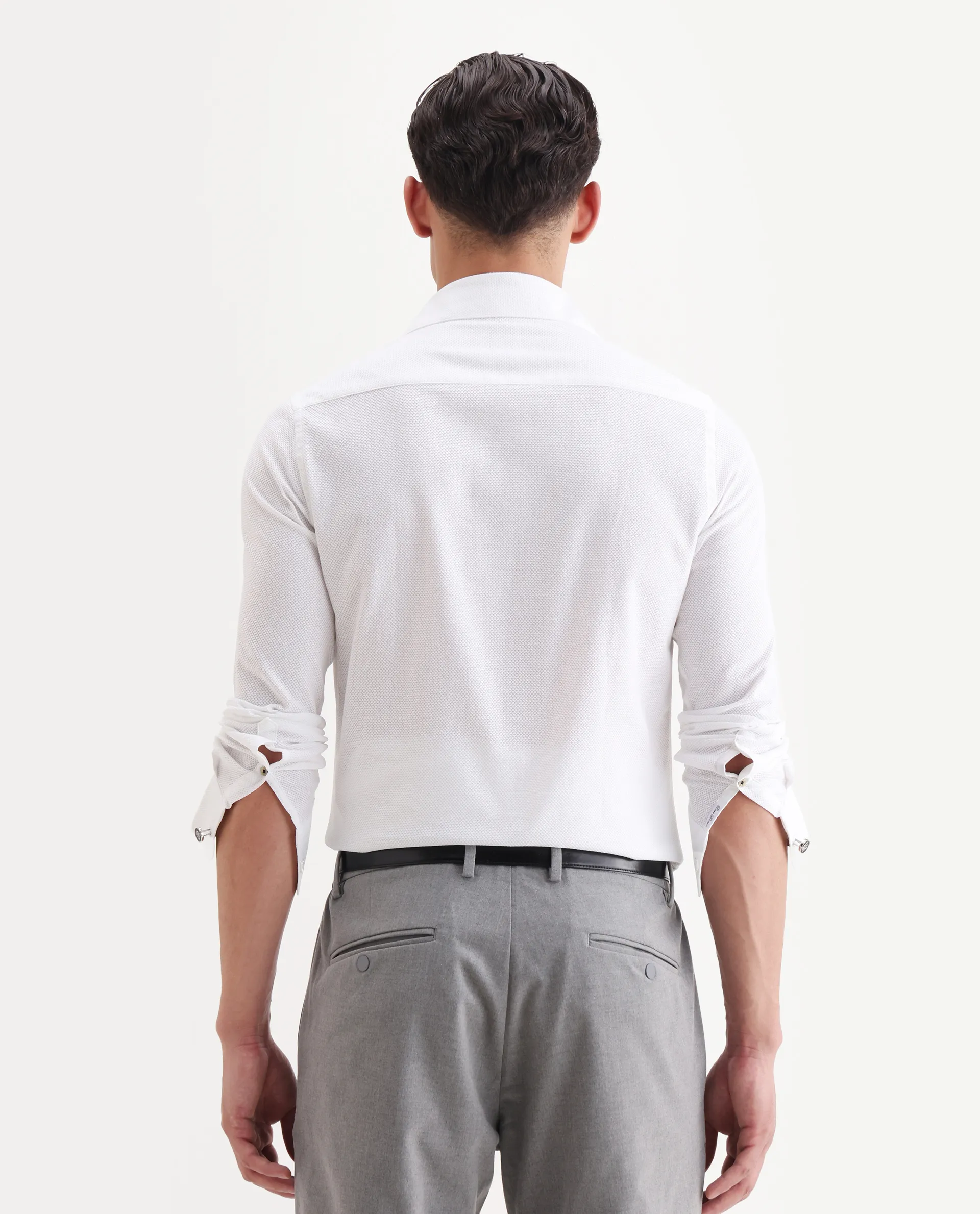 Rare Rabbit Men's Comb White Cotton Plain Regular Fit Full Sleeve Spread Collar Shirt - Image 7