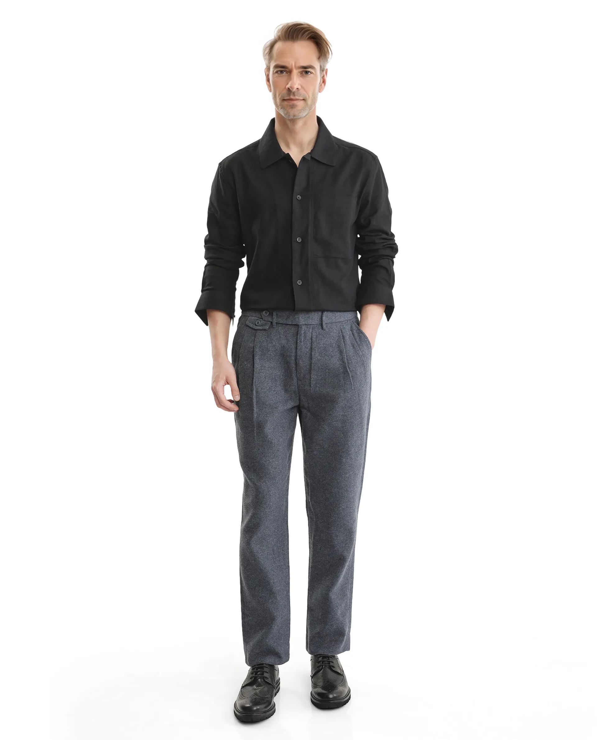 Rare Rabbit Men's Combi Black Cotton Blend Plain Regular Fit Full Sleeve Collared Shirt - Image 2