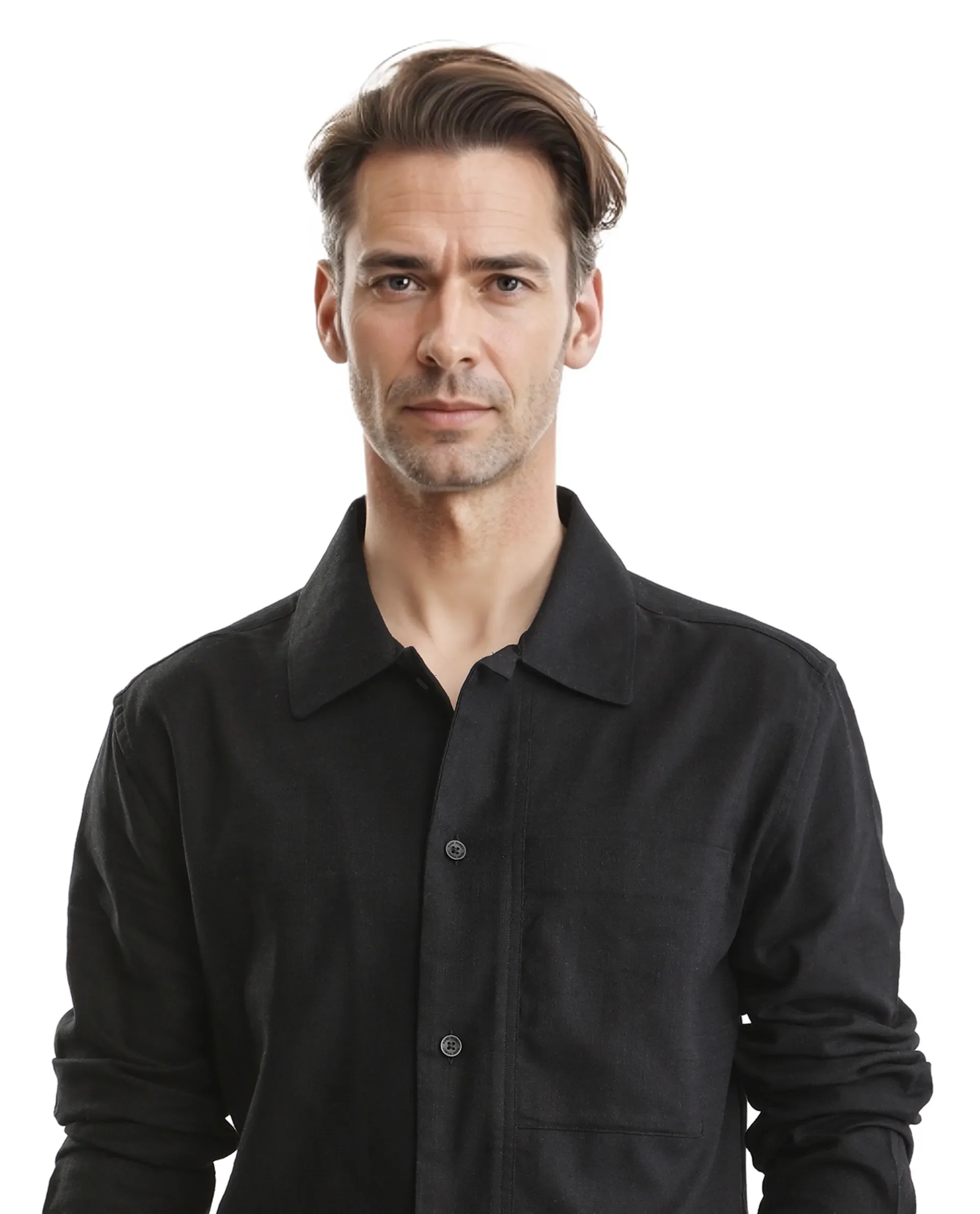 Rare Rabbit Men's Combi Black Cotton Blend Plain Regular Fit Full Sleeve Collared Shirt - Image 5