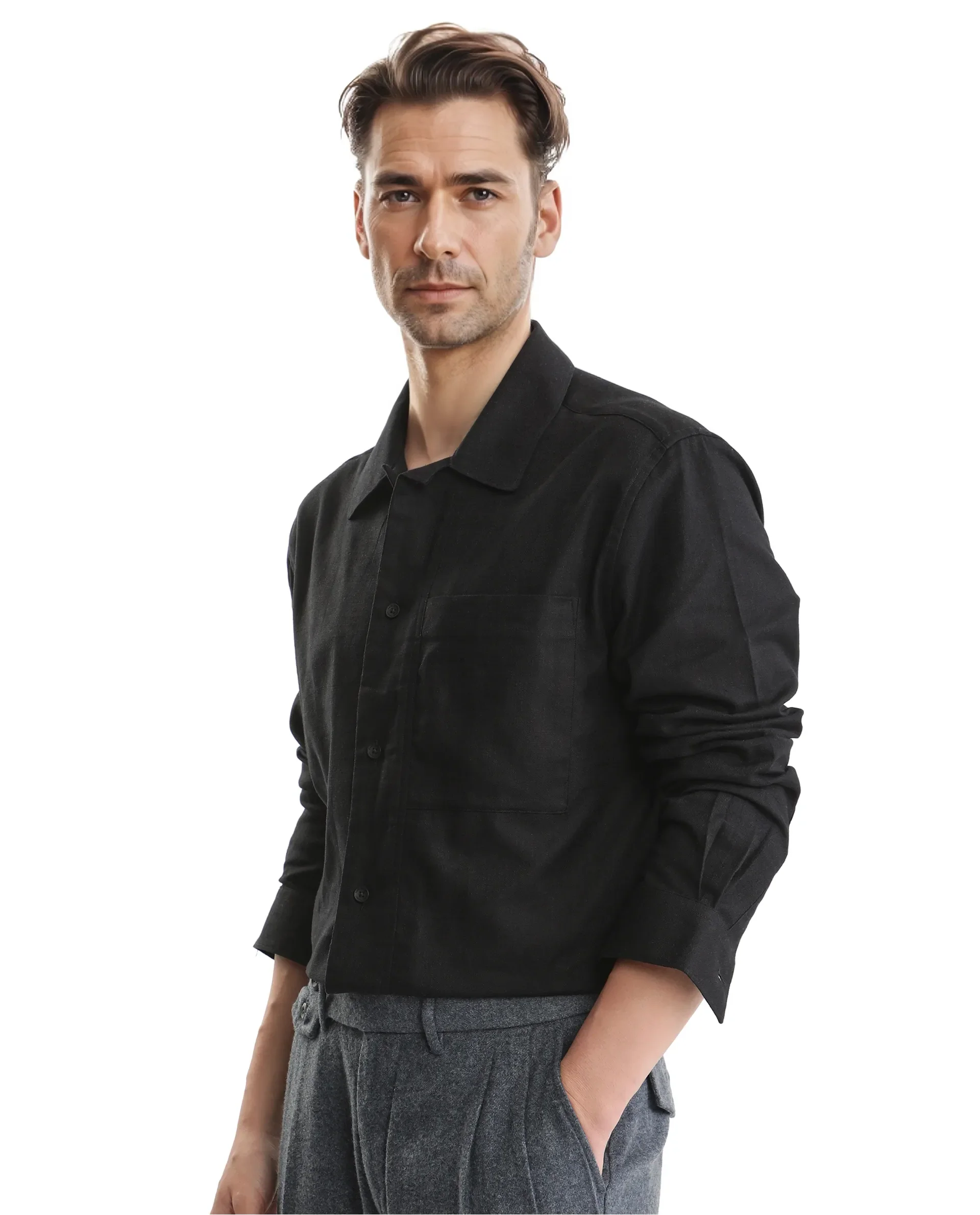 Rare Rabbit Men's Combi Black Cotton Blend Plain Regular Fit Full Sleeve Collared Shirt - Image 7