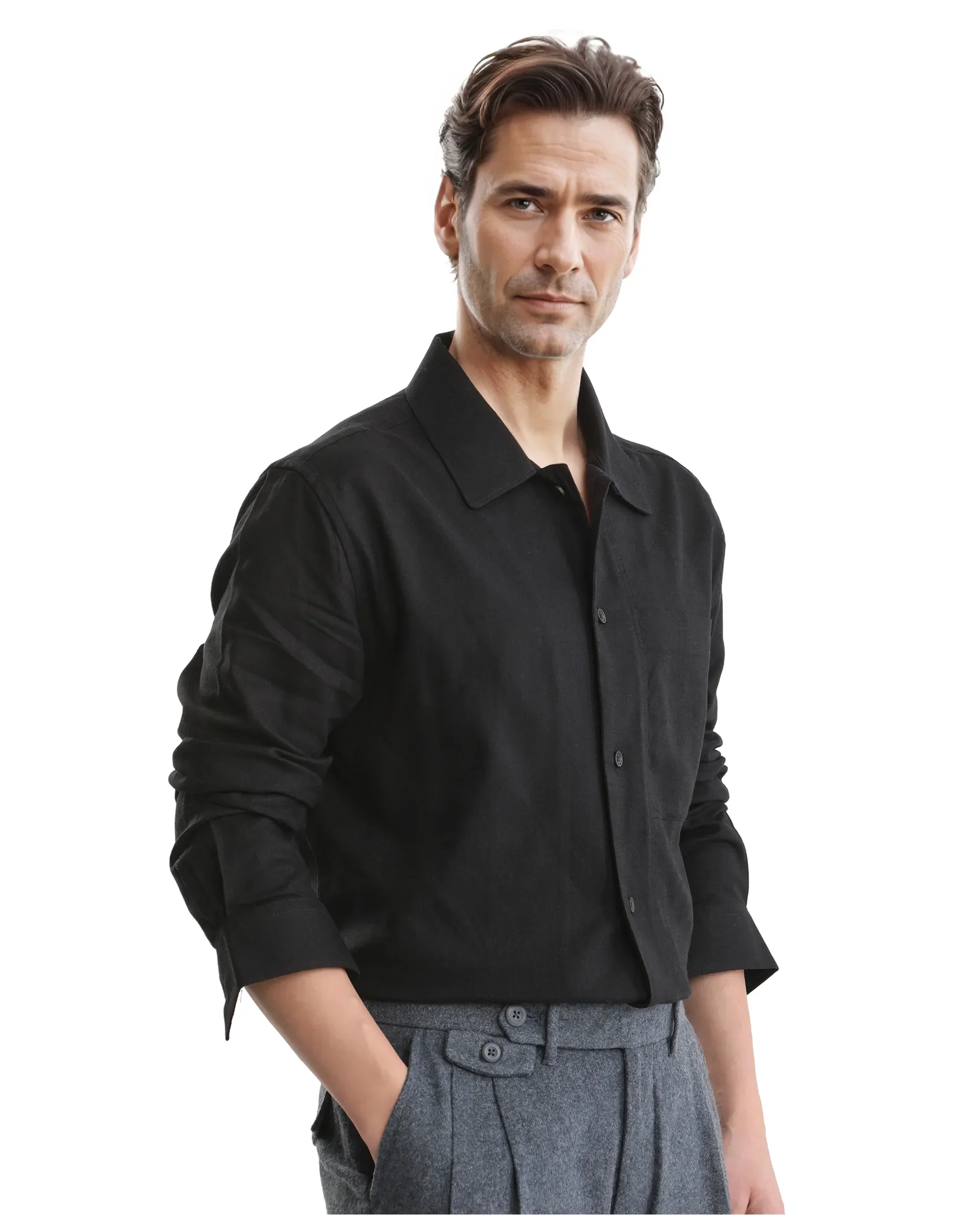 Rare Rabbit Men's Combi Black Cotton Blend Plain Regular Fit Full Sleeve Collared Shirt - Image 8