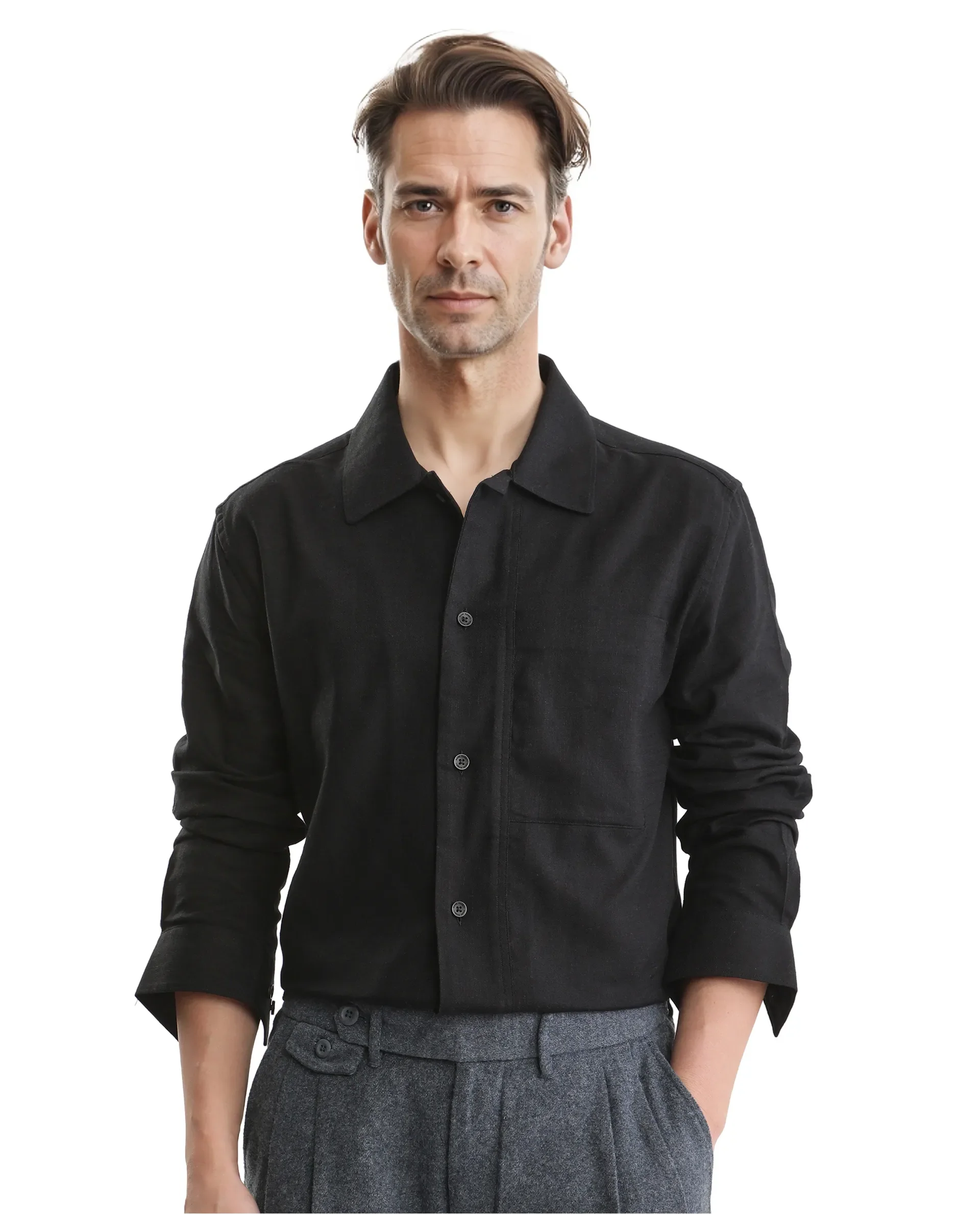 Rare Rabbit Men's Combi Black Cotton Blend Plain Regular Fit Full Sleeve Collared Shirt - Image 9