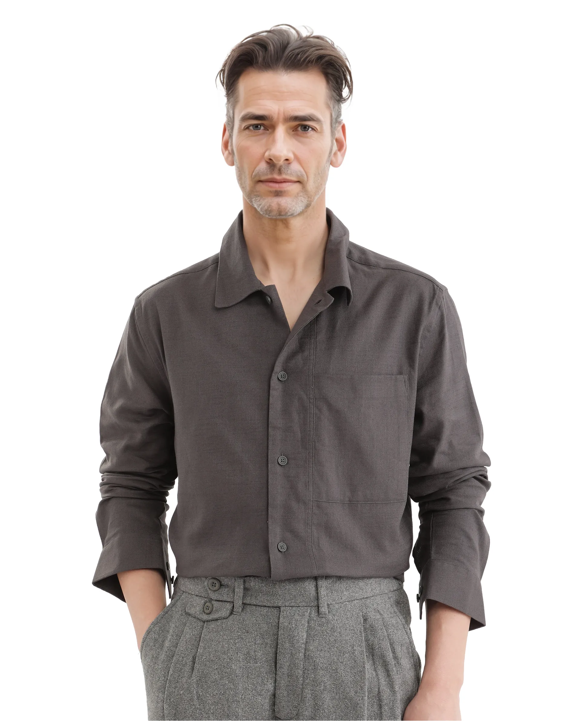 Rare Rabbit Men's Combi Dark Grey Cotton Blend Plain Regular Fit Full Sleeve Collared Shirt - Image 10