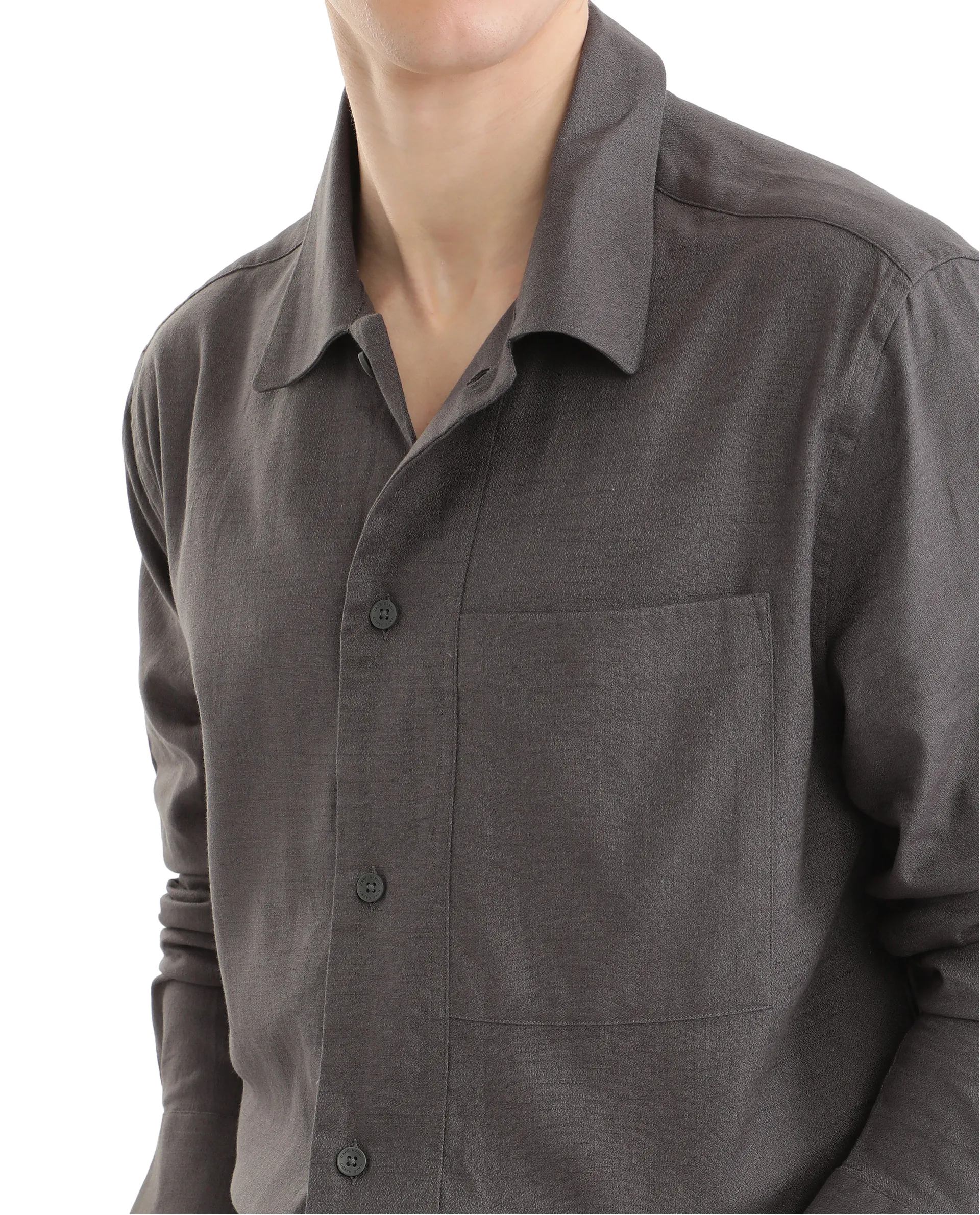 Rare Rabbit Men's Combi Dark Grey Cotton Blend Plain Regular Fit Full Sleeve Collared Shirt - Image 4