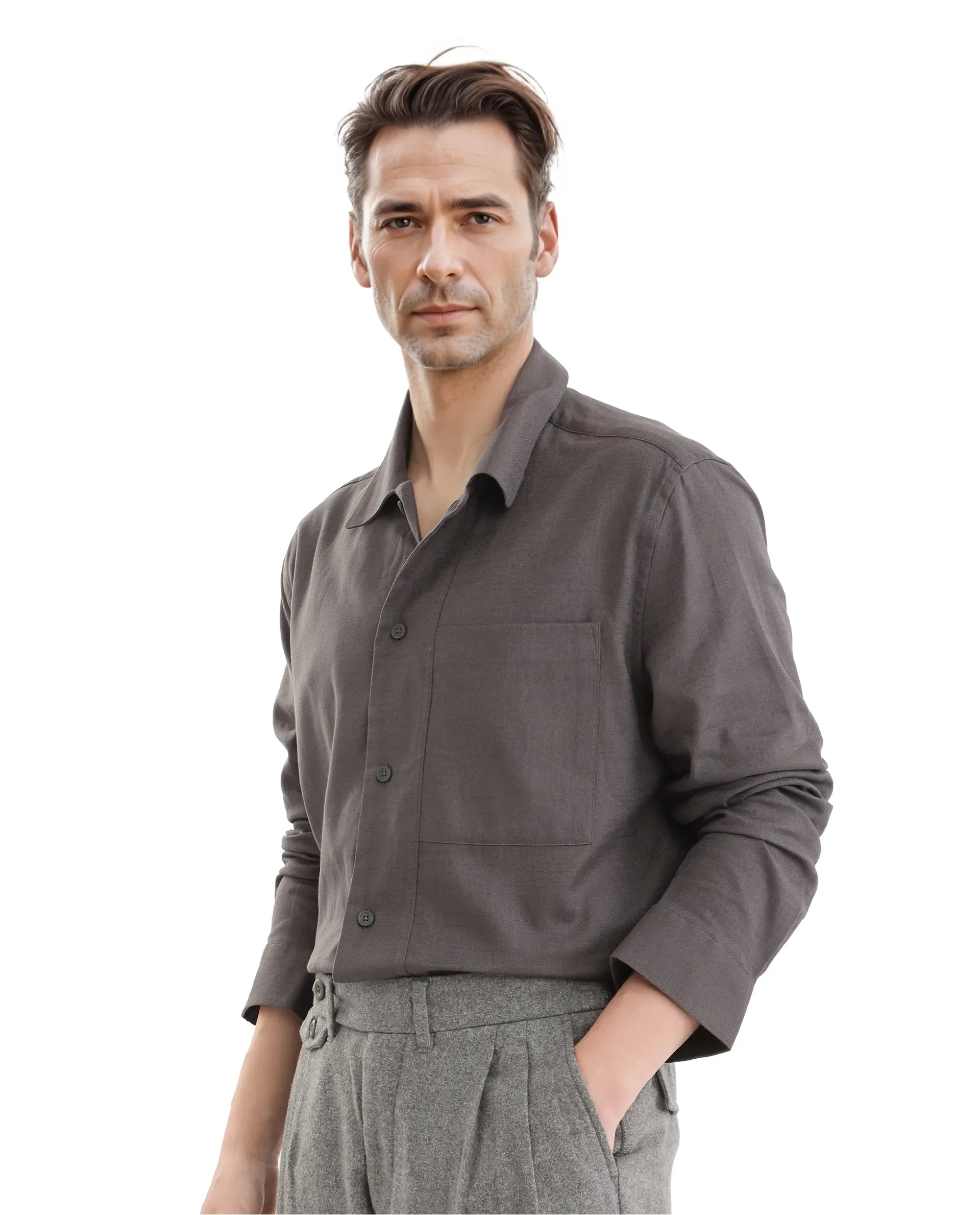 Rare Rabbit Men's Combi Dark Grey Cotton Blend Plain Regular Fit Full Sleeve Collared Shirt - Image 6