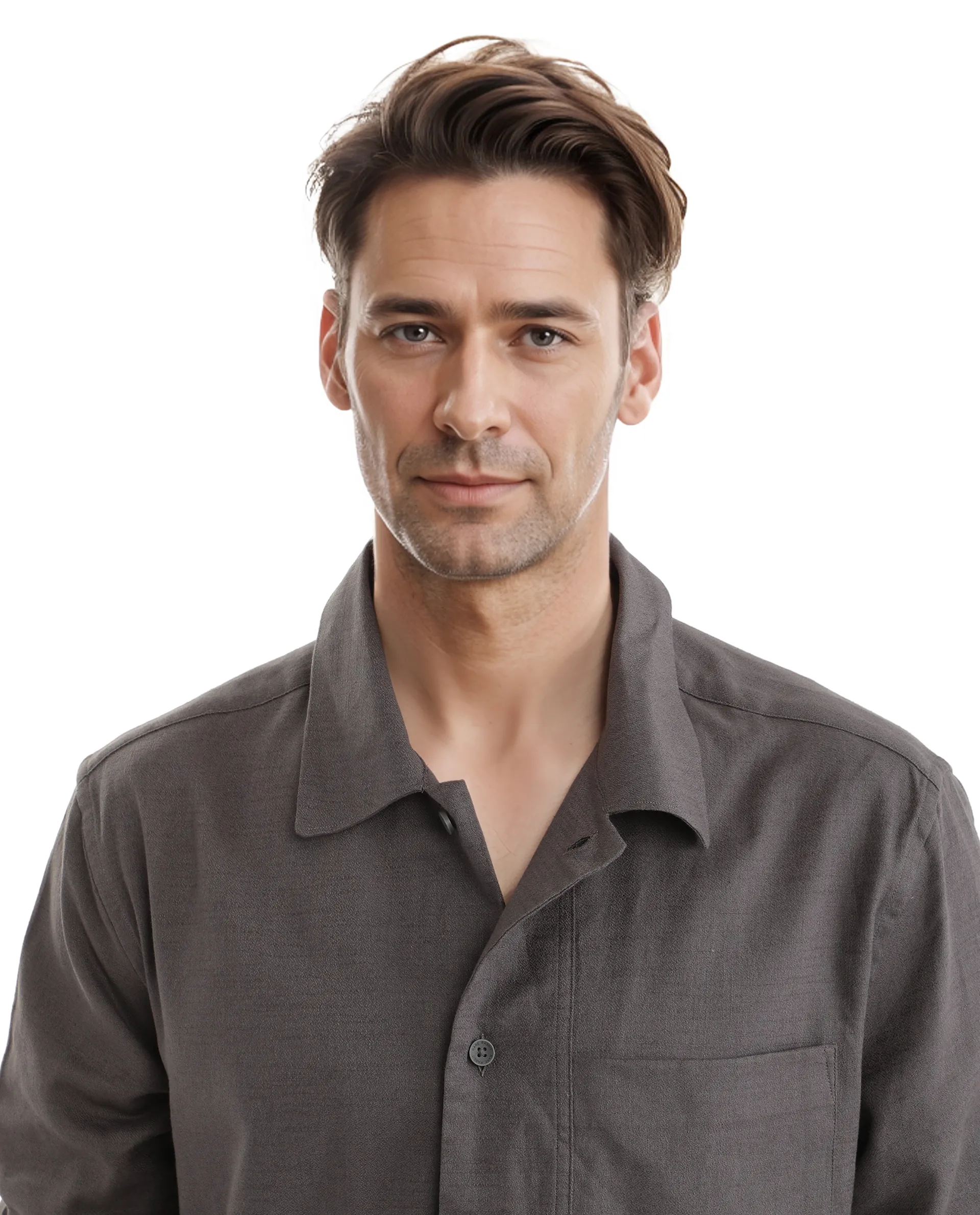 Rare Rabbit Men's Combi Dark Grey Cotton Blend Plain Regular Fit Full Sleeve Collared Shirt - Image 9