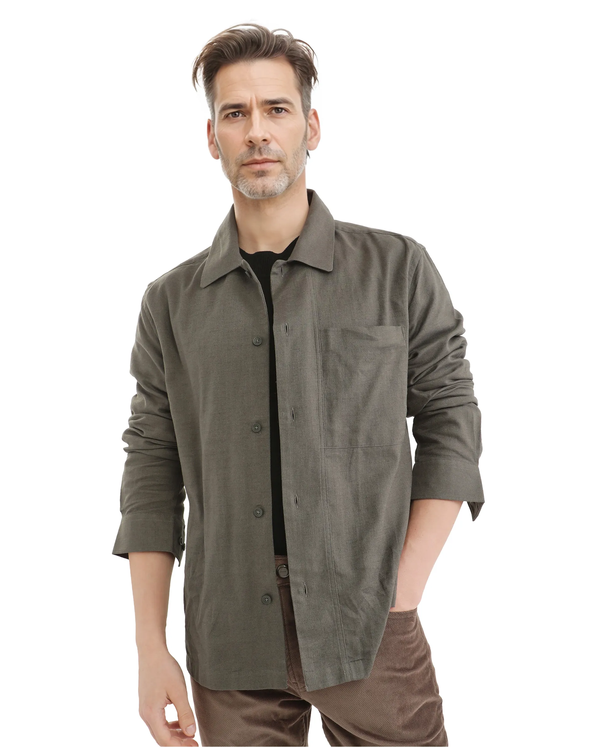 Rare Rabbit Men's Combi Olive Cotton Blend Plain Regular Fit Full Sleeve Collared Shirt