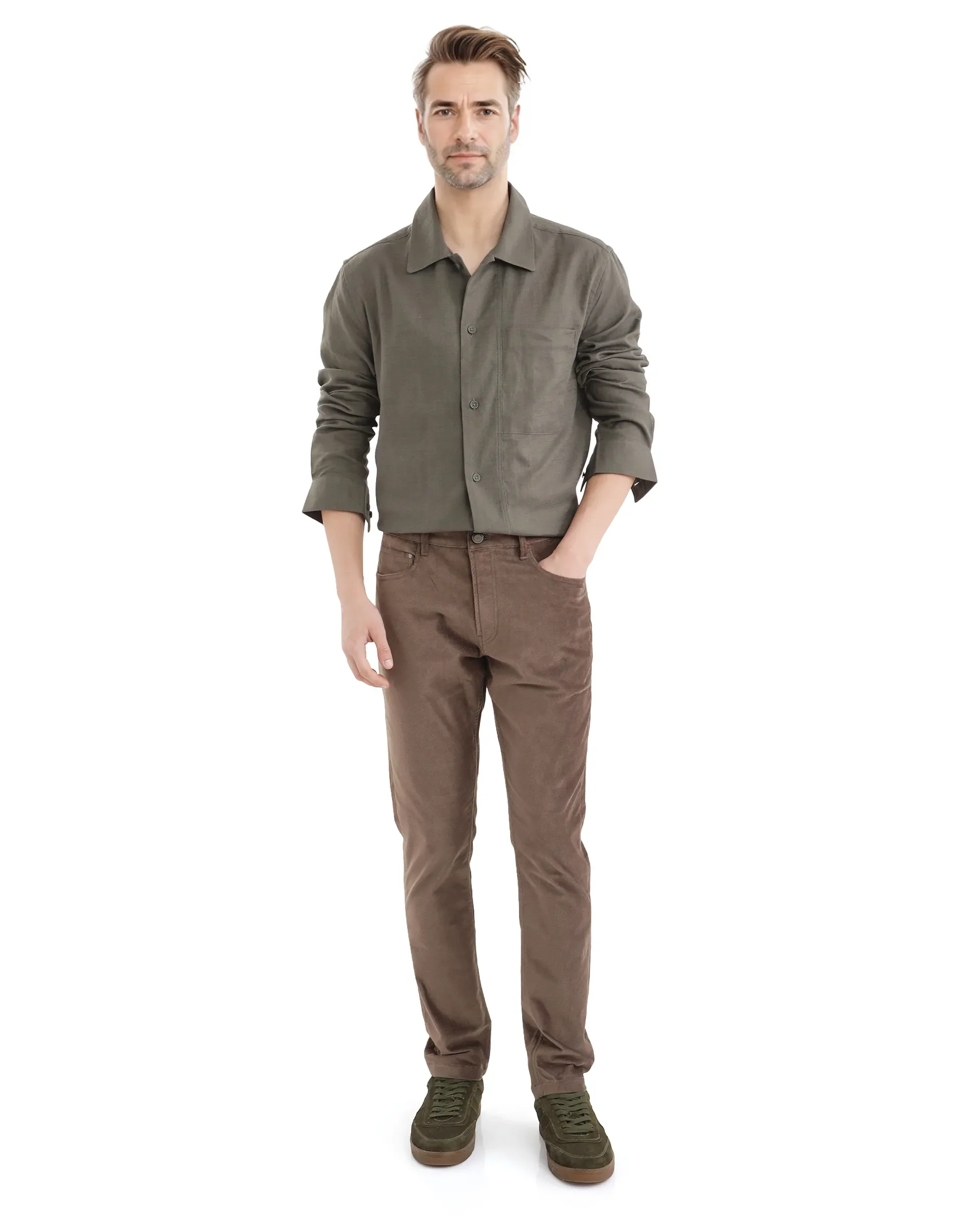 Rare Rabbit Men's Combi Olive Cotton Blend Plain Regular Fit Full Sleeve Collared Shirt - Image 2