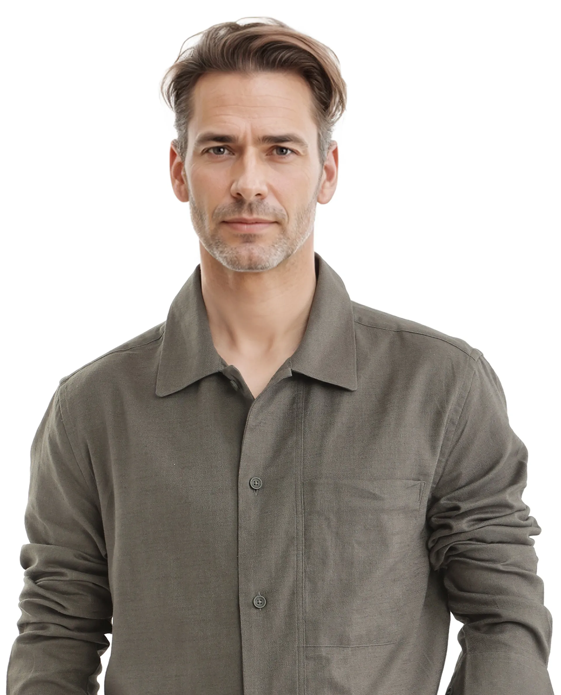 Rare Rabbit Men's Combi Olive Cotton Blend Plain Regular Fit Full Sleeve Collared Shirt - Image 4