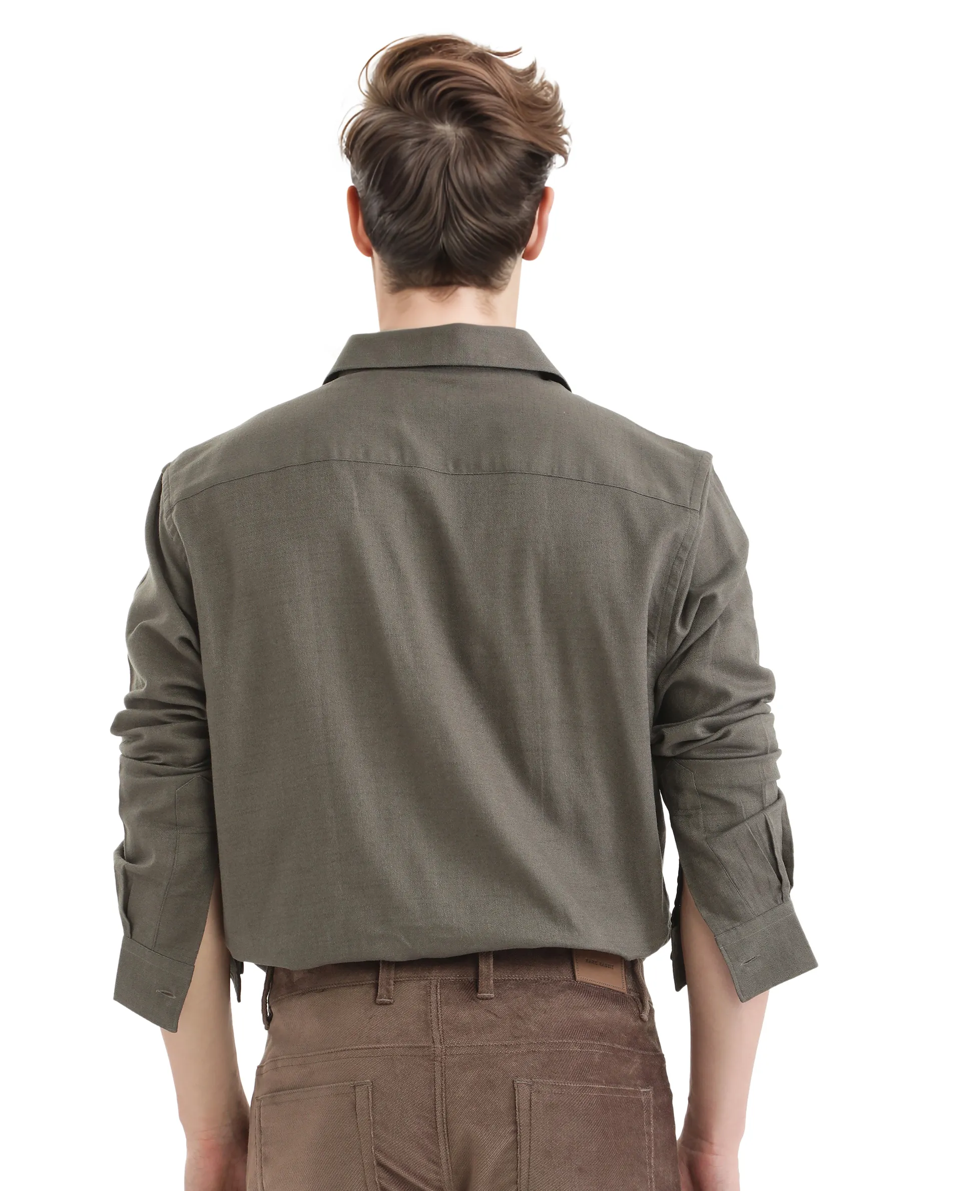 Rare Rabbit Men's Combi Olive Cotton Blend Plain Regular Fit Full Sleeve Collared Shirt - Image 5