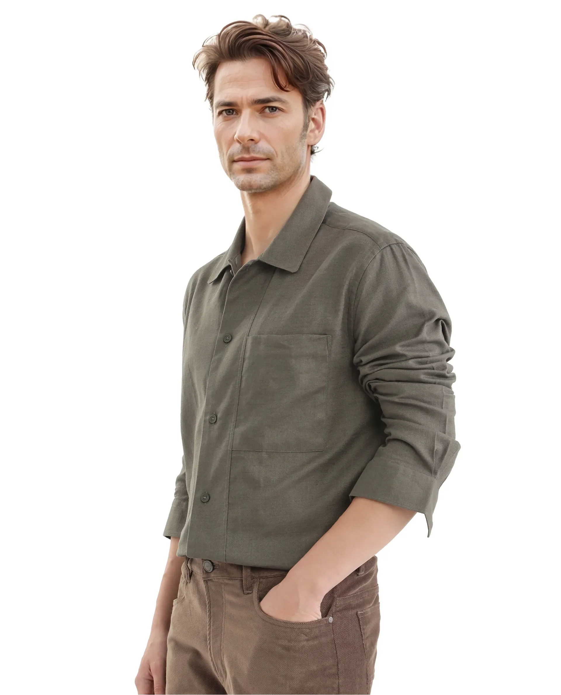 Rare Rabbit Men's Combi Olive Cotton Blend Plain Regular Fit Full Sleeve Collared Shirt - Image 6