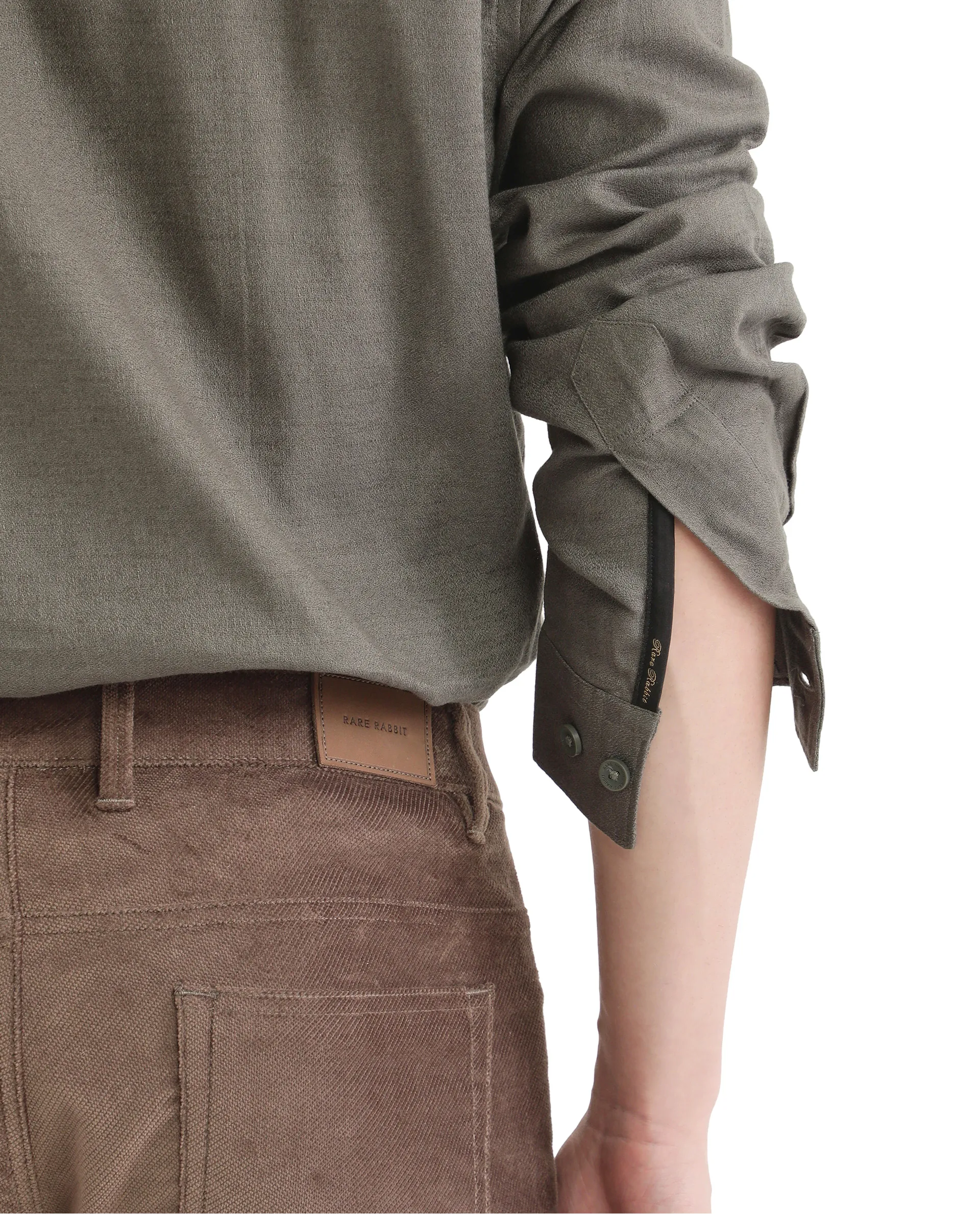 Rare Rabbit Men's Combi Olive Cotton Blend Plain Regular Fit Full Sleeve Collared Shirt - Image 9