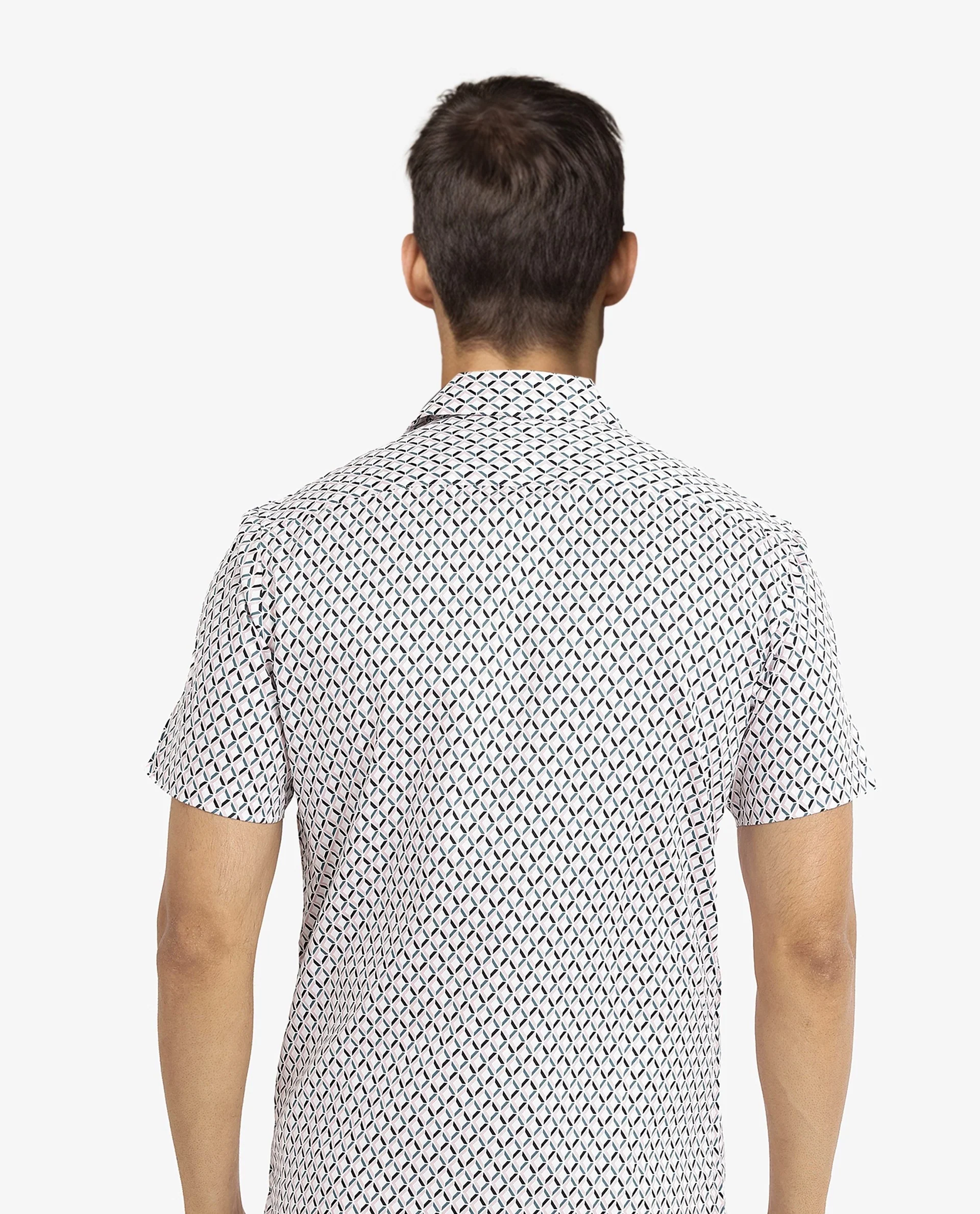 Rare Rabbit Men's Comet White Cotton Geometric Print Regular Fit Half Sleeve Cuban Collar Shirt - Image 4