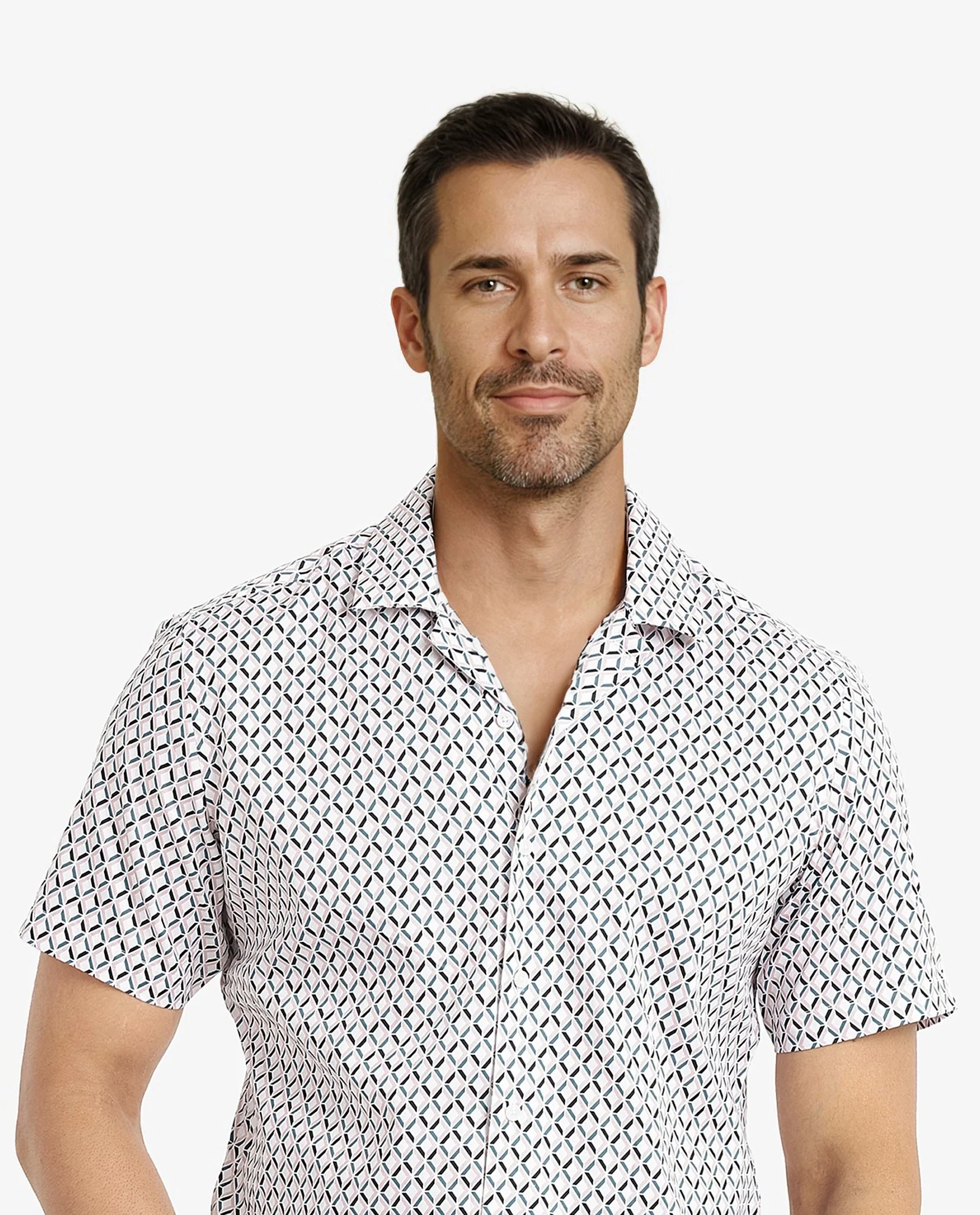 Rare Rabbit Men's Comet White Cotton Geometric Print Regular Fit Half Sleeve Cuban Collar Shirt - Image 6