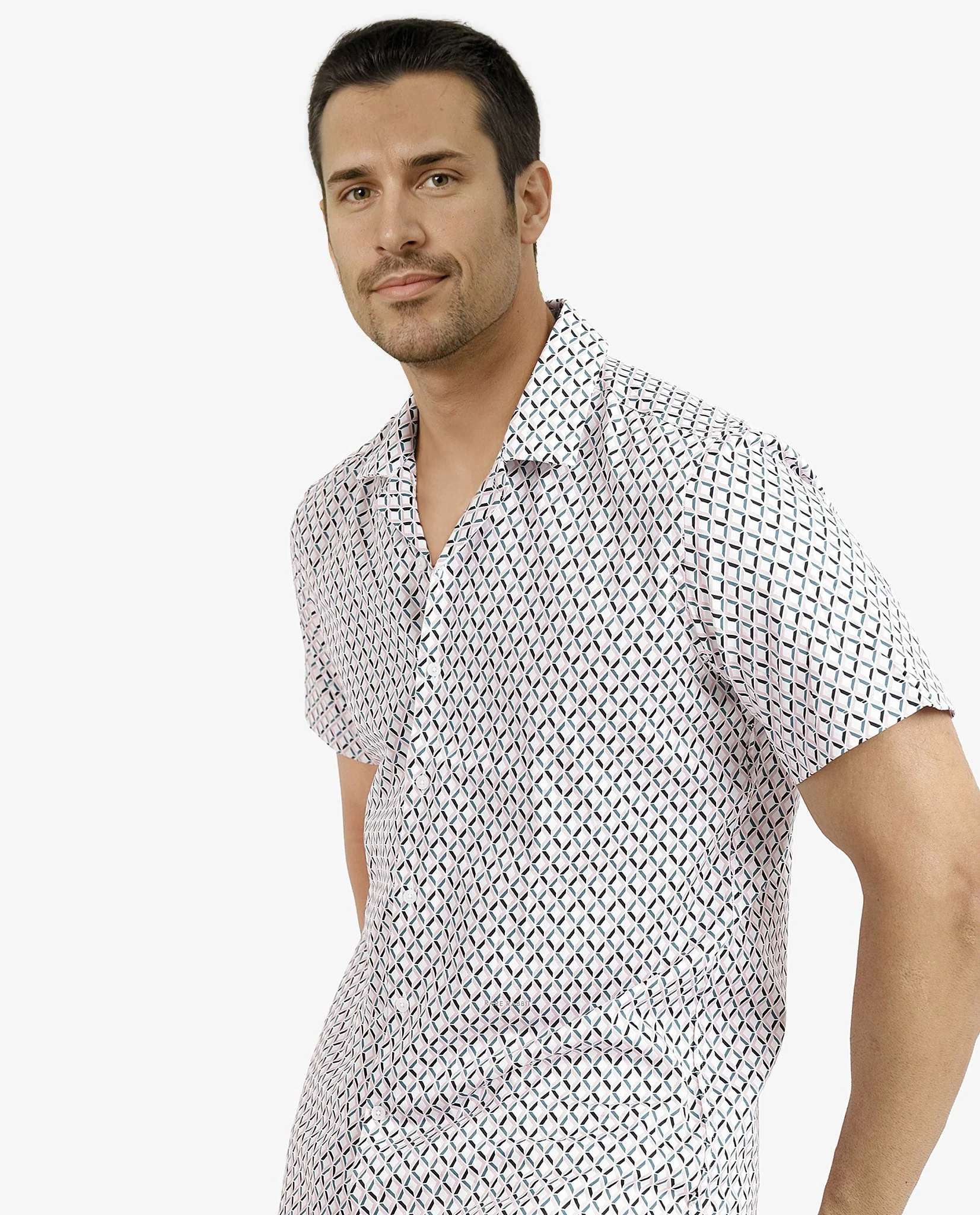 Rare Rabbit Men's Comet White Cotton Geometric Print Regular Fit Half Sleeve Cuban Collar Shirt - Image 7