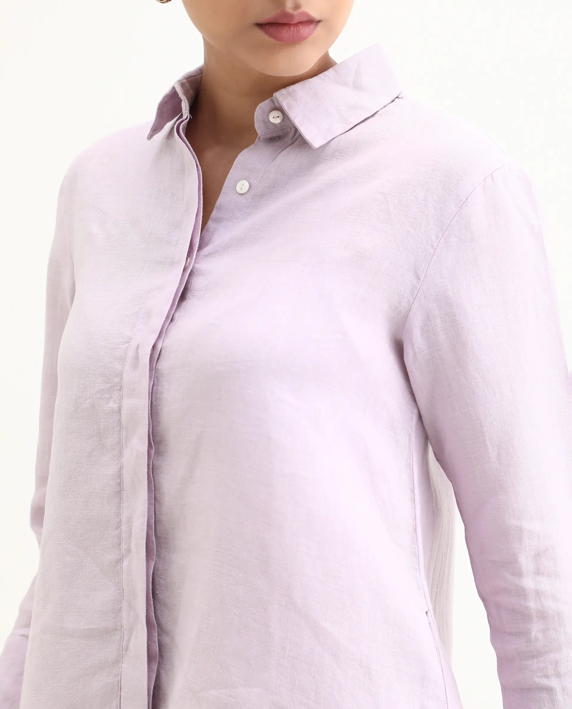 Rareism Women's Comfo Purple Linen Spread Collar Plain Relaxed Fit Top - Image 3