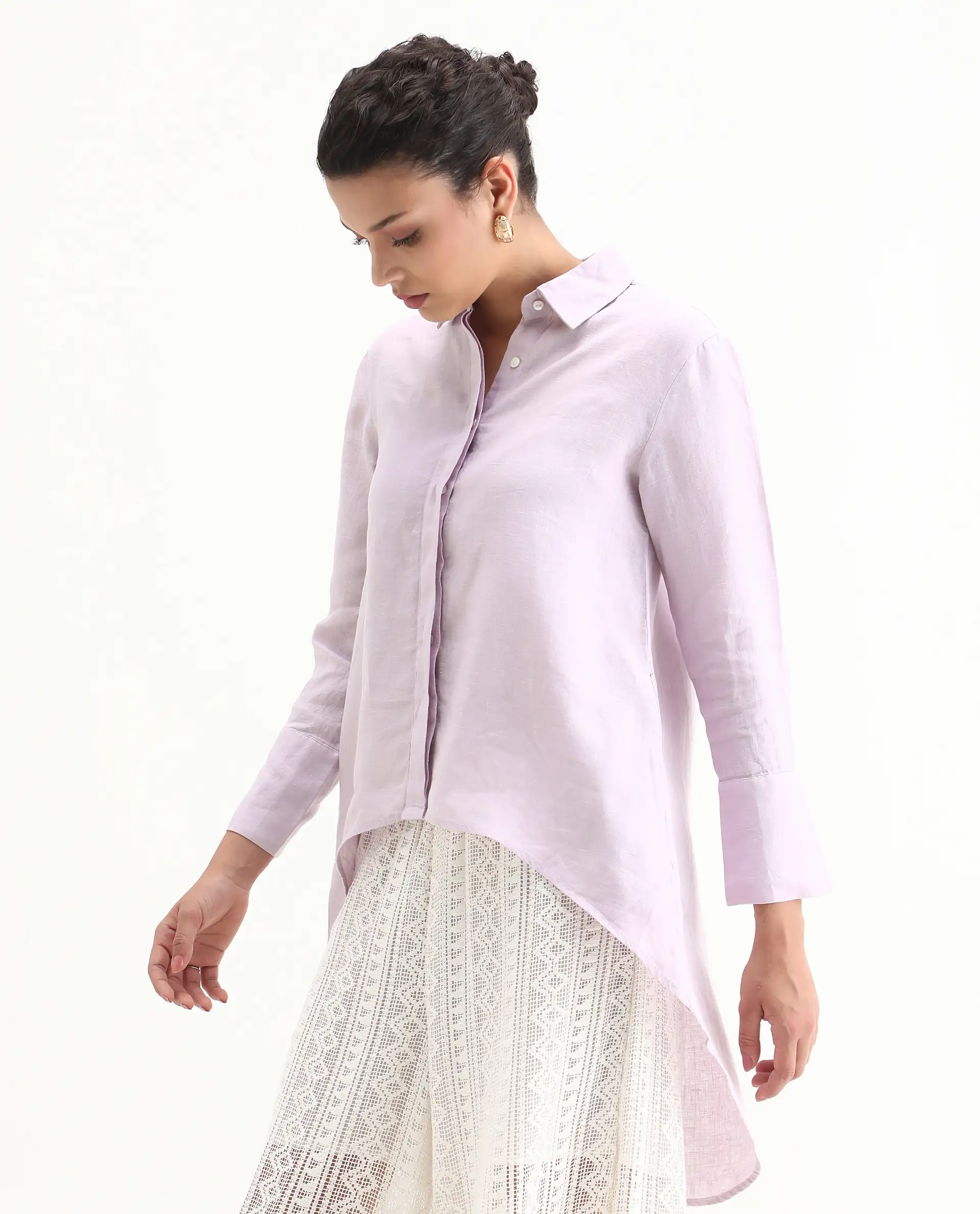 Rareism Women's Comfo Purple Linen Spread Collar Plain Relaxed Fit Top - Image 6