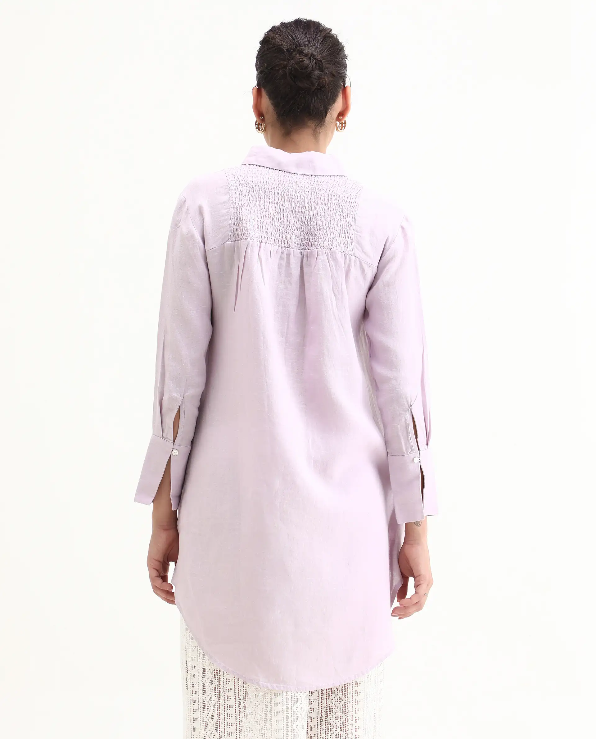 Rareism Women's Comfo Purple Linen Spread Collar Plain Relaxed Fit Top - Image 7