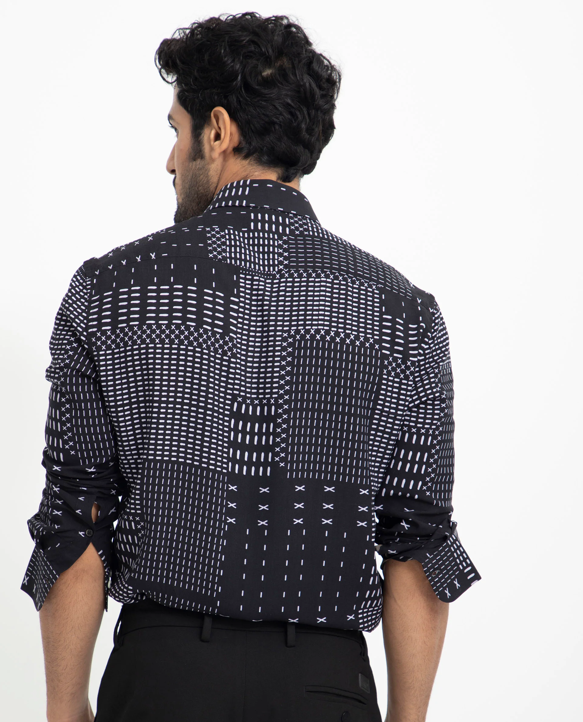 Rare Rabbit Men's Comica Black Viscose Geometric Print Regular Fit Full Sleeve Collared Shirt - Image 10