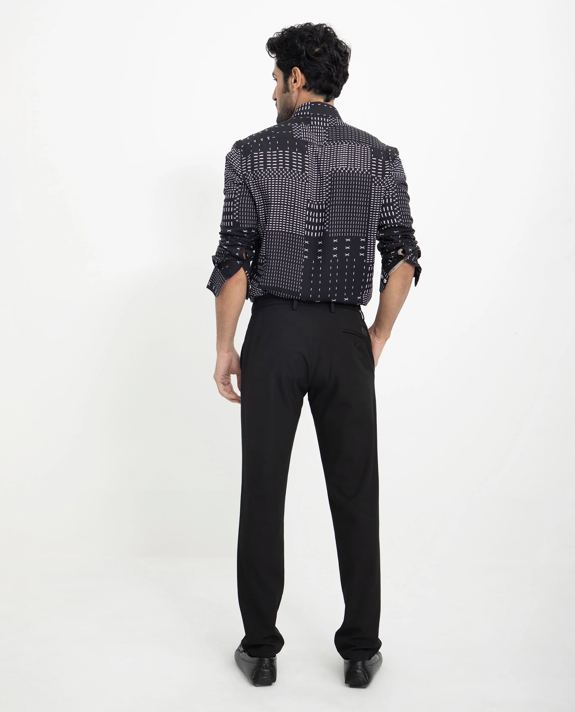 Rare Rabbit Men's Comica Black Viscose Geometric Print Regular Fit Full Sleeve Collared Shirt - Image 11