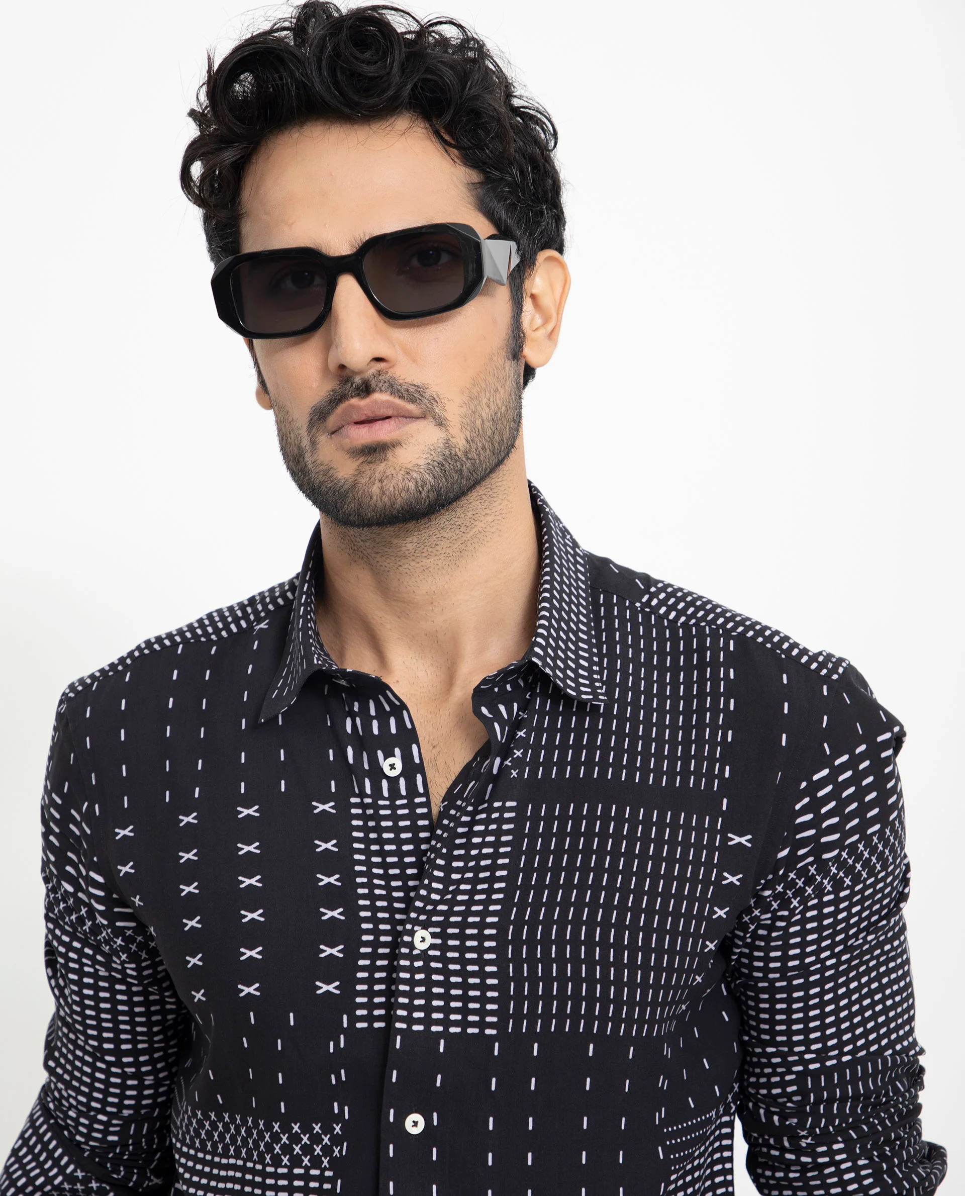Rare Rabbit Men's Comica Black Viscose Geometric Print Regular Fit Full Sleeve Collared Shirt - Image 3