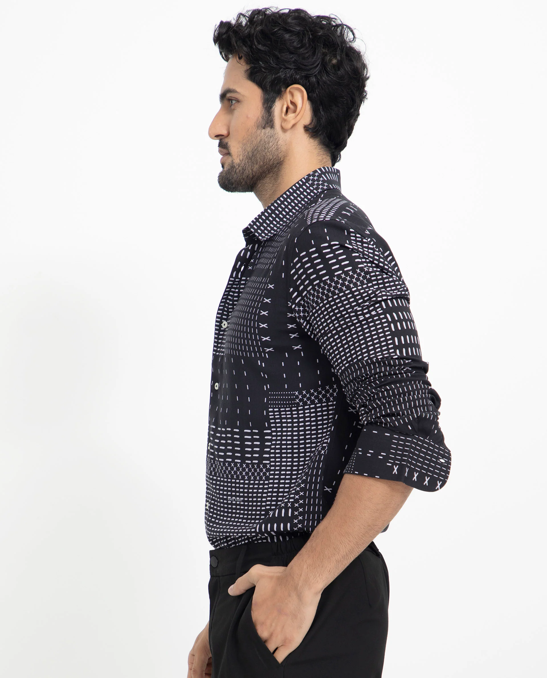 Rare Rabbit Men's Comica Black Viscose Geometric Print Regular Fit Full Sleeve Collared Shirt - Image 6