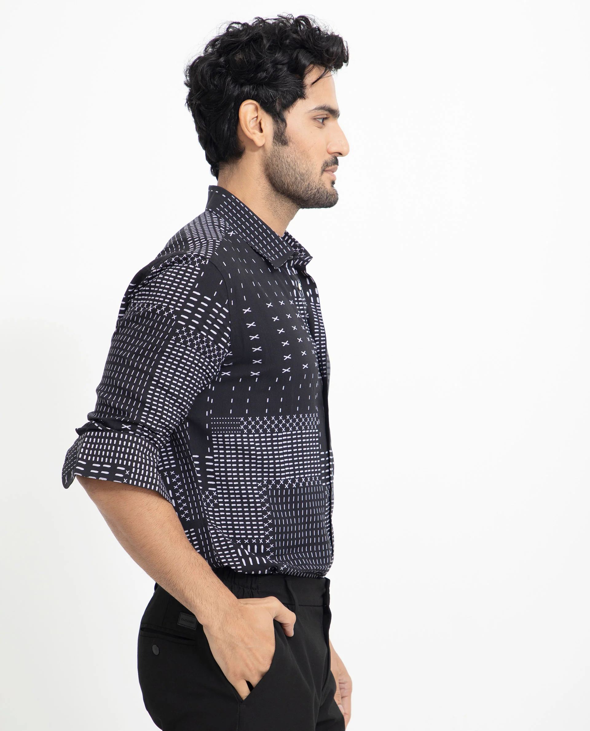 Rare Rabbit Men's Comica Black Viscose Geometric Print Regular Fit Full Sleeve Collared Shirt - Image 7